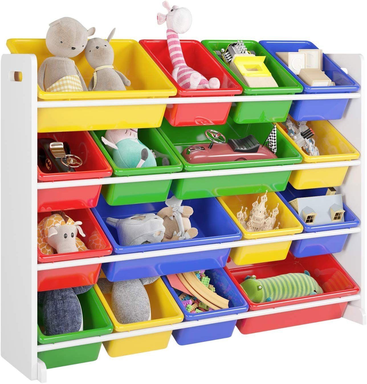 Homfa Bücherregal, Kinderregal mit 16 boxen, Spielzeugregal Kinderzimmer