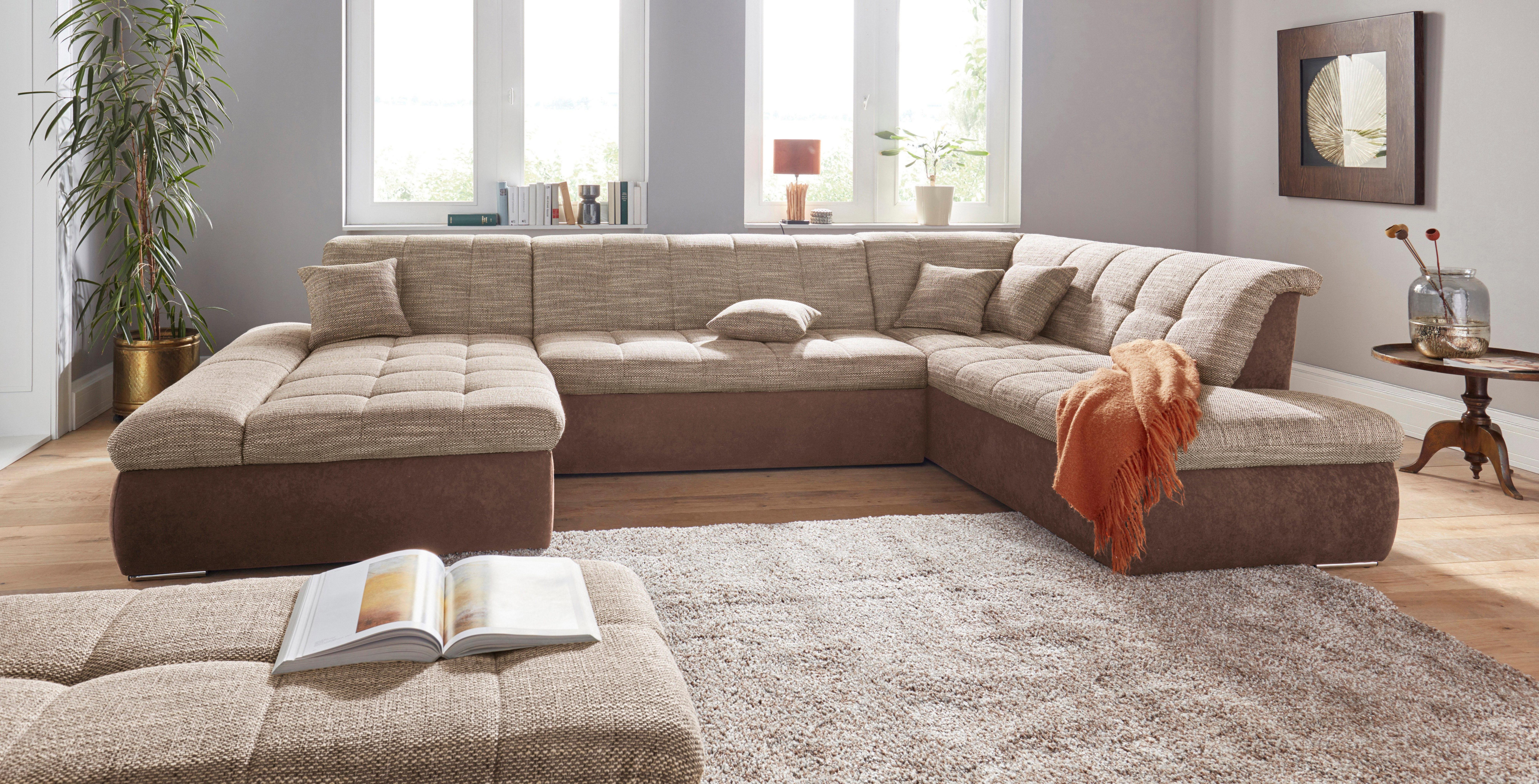 DOMO collection Wohnlandschaft PB Moric wahlweise mit Bettfunktion und Armteilverstellung U-Form, XXL-Format B/T/H: 353/216/80 cm, feine Steppung, incl. Zierkissen
