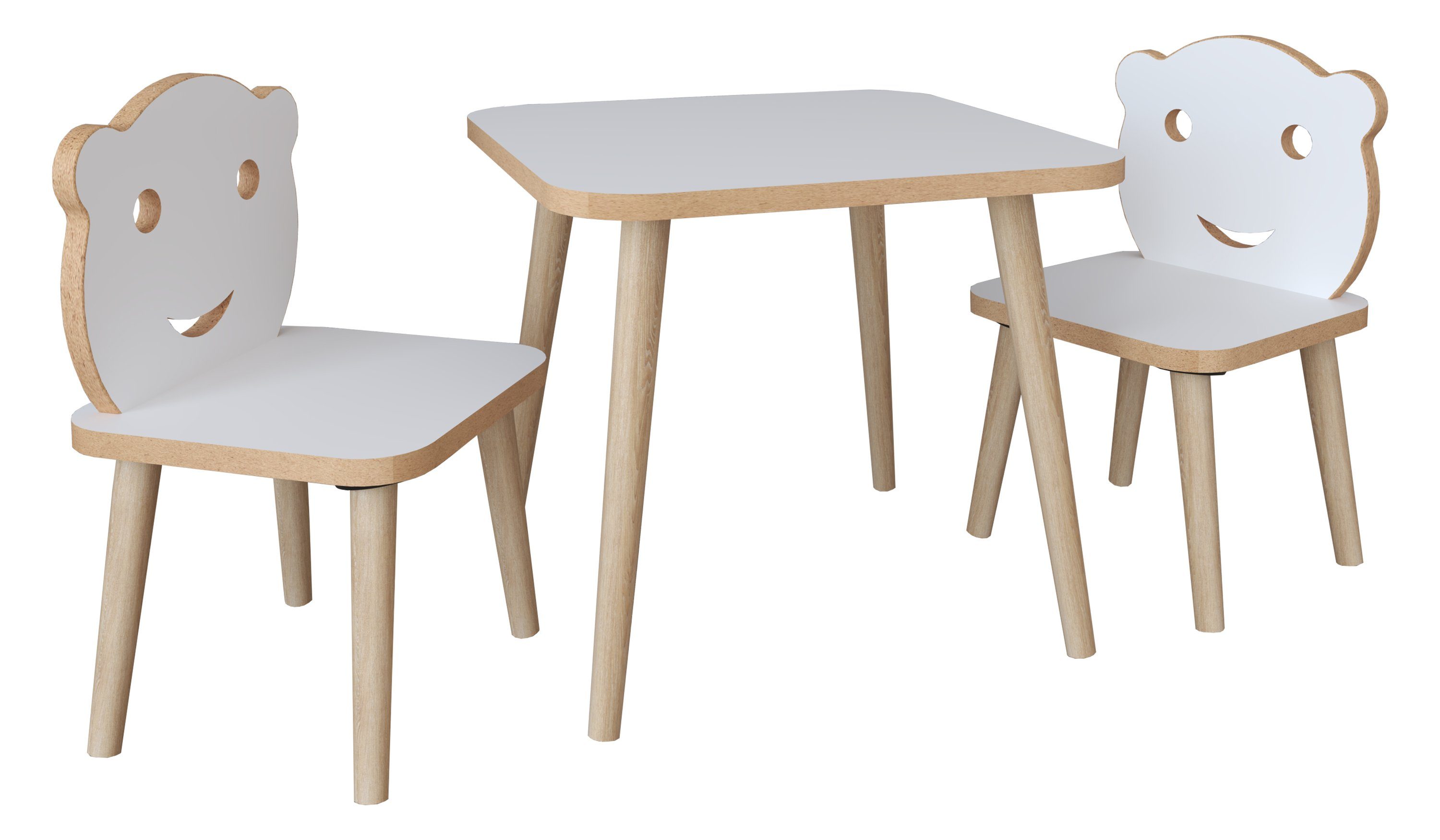 Stuhl 3tlg. Tisch Couchtisch Kinder Weiß Kindermöbel Sitzgruppe VCM