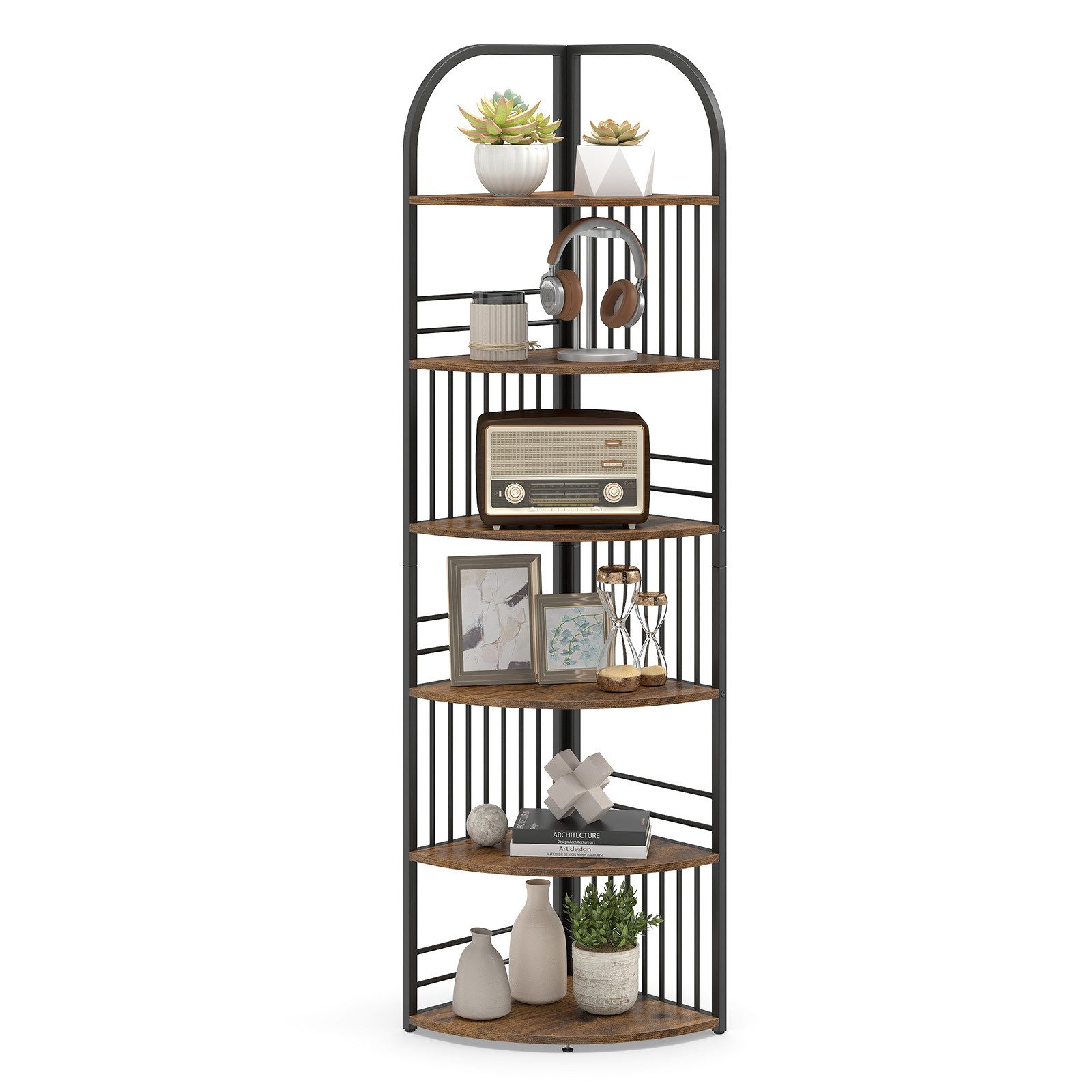 COSTWAY Bücherregal, Eckregal 6 Ebenen Standregal Metallrahmen 42x42x181,5cm