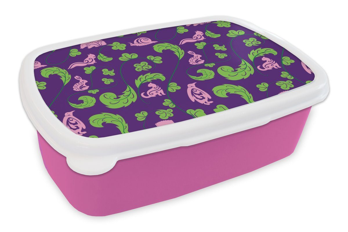 Blätter für Tiere Lunchbox Brotdose Erwachsene, - Mädchen, Snackbox, Brotbox (2-tlg), MuchoWow Kunststoff Muster, Kinder, rosa - Kunststoff,