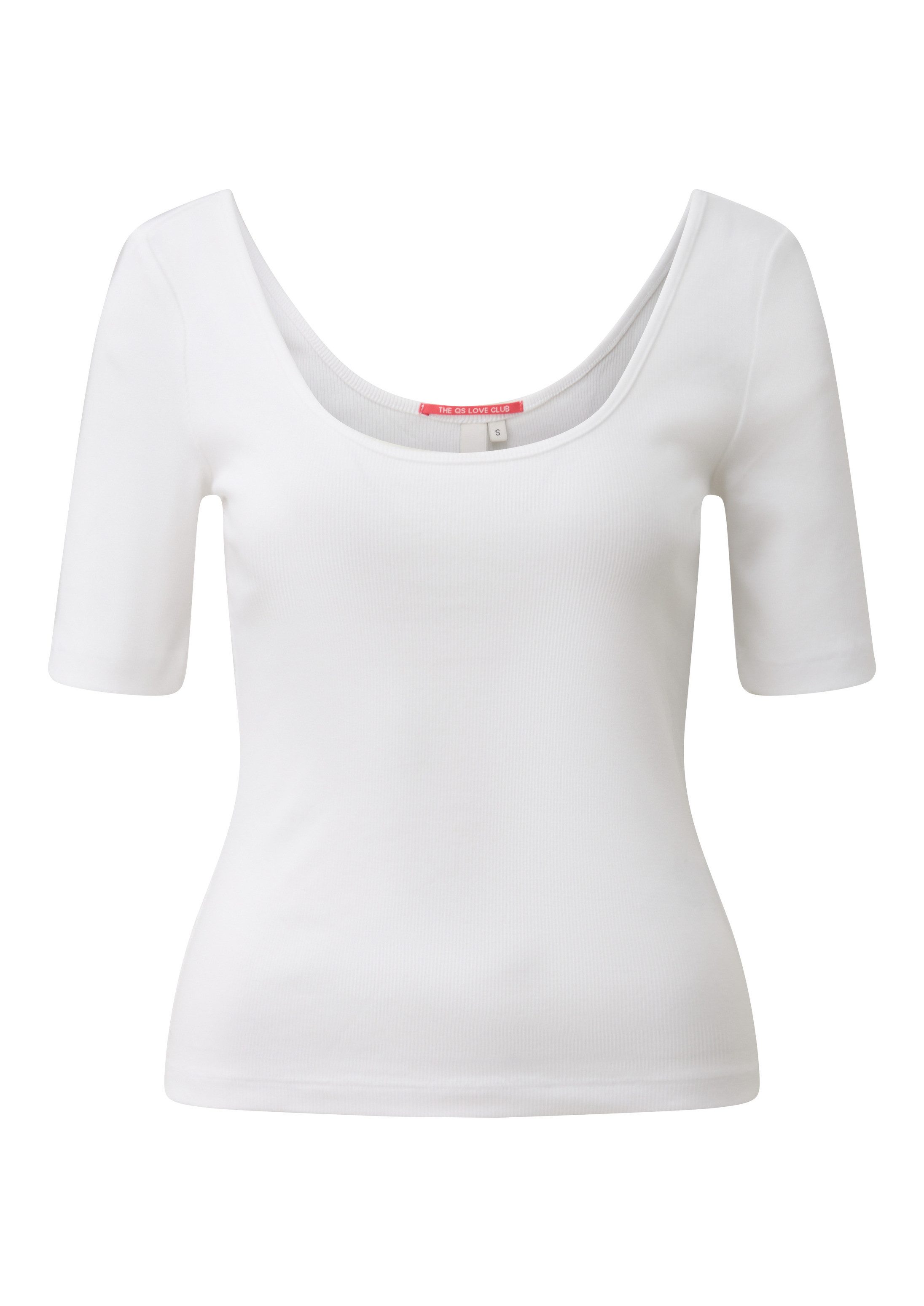 QS Kurzarmshirt T-Shirt Geripptes Halbarmshirt