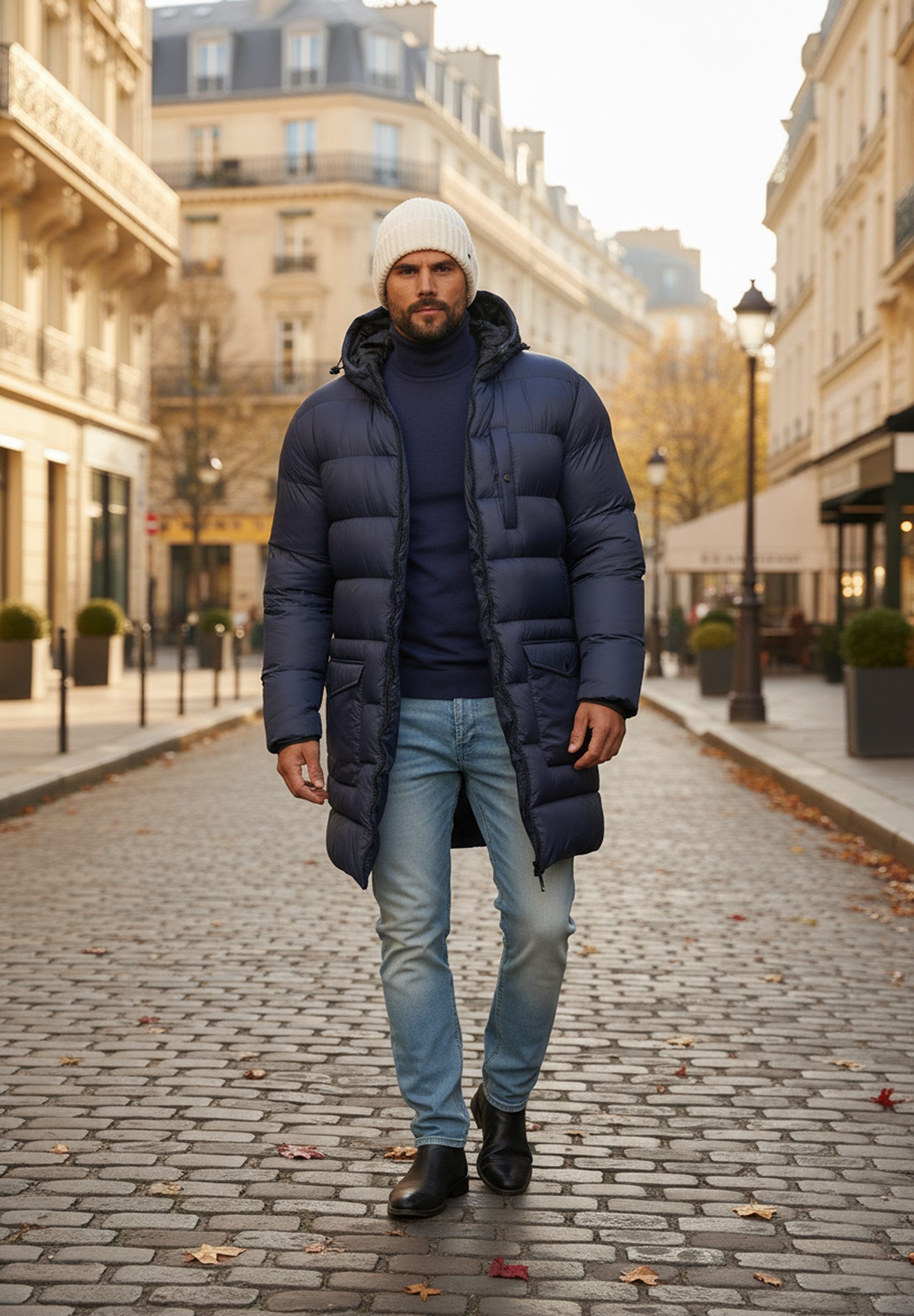 SOULSTAR Parka mit Kapuze als Winterjacke - Langer Steppmantel Herren warme Pufferjacke Steppjacke - Leichter Wintermantel