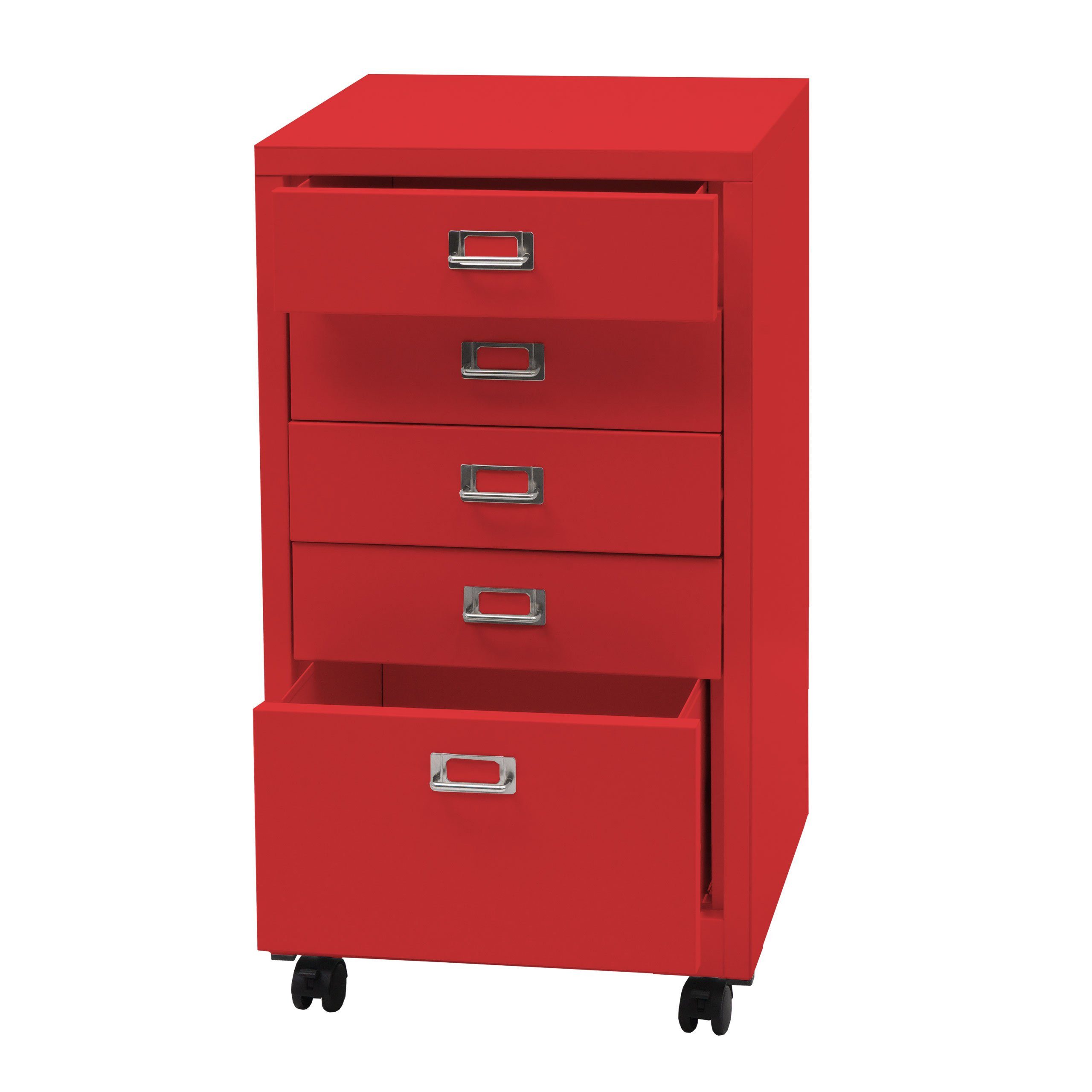PROREGAL® Container Rollcontainer 75x40x41cm Metall 5 Schubladen Rot Schubladenschrank
