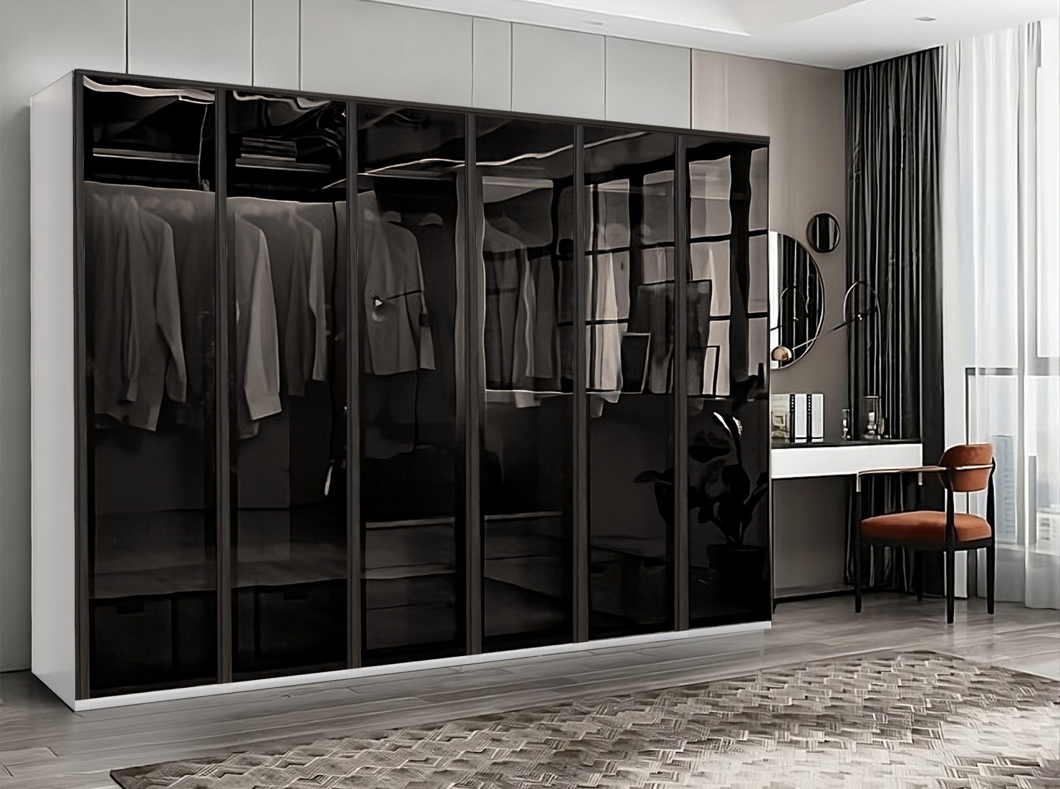 BENEDO MÖBEL Kleiderschrank LUMARE 300 cm Kleiderschrank und Schwarzglas-Fr günstig online kaufen