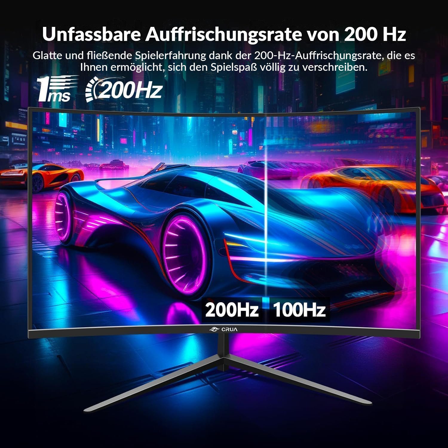 CRUA CRUA 27'' Curved – FHD 1080P, 200 Hz Gaming-Monitor (200 Hz, 1 ms GTG, FreeSync)