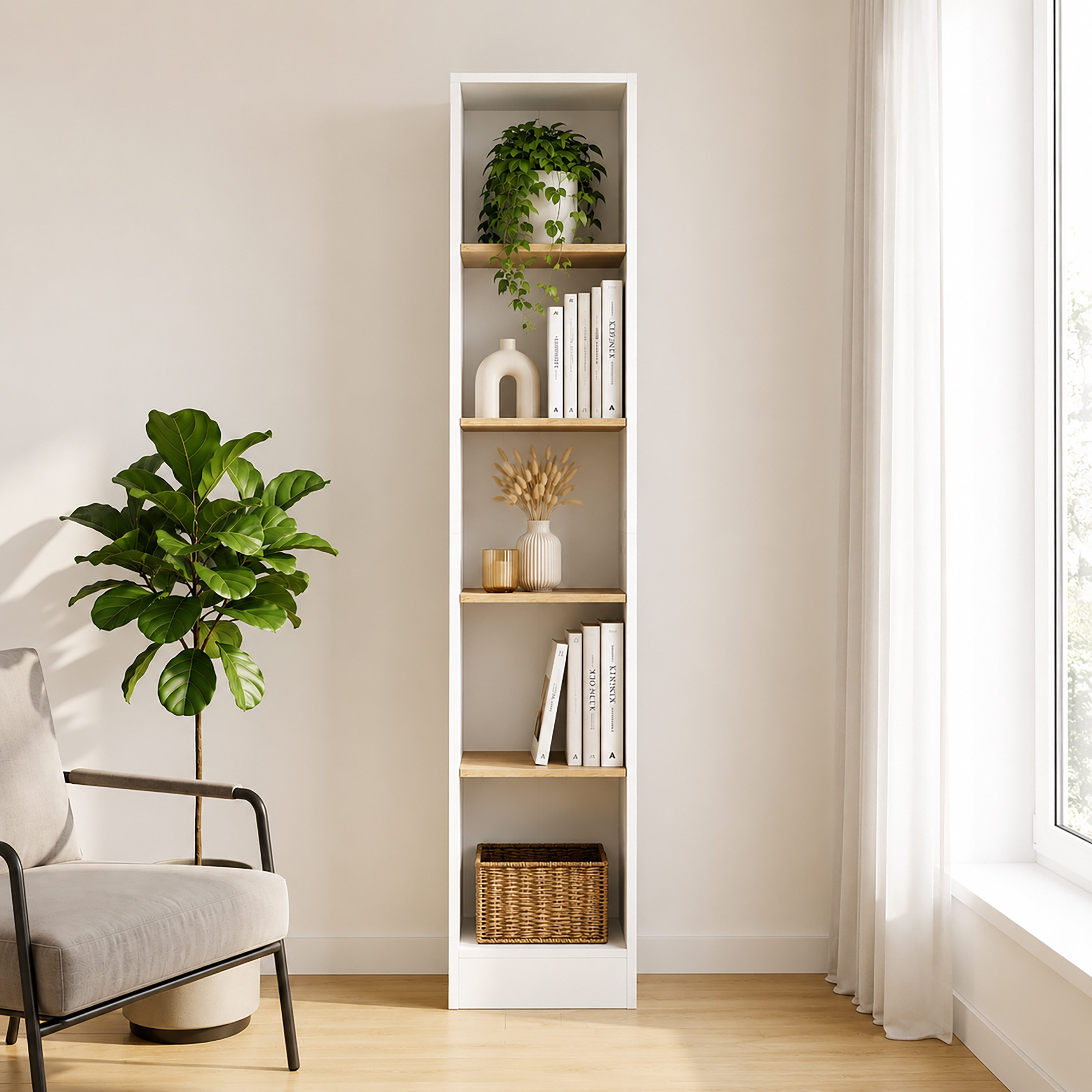 VCM Standregal Dilos Bücherregal B. 38 x T. 30 x H. 183 cm, für Aktenordner, Büroregal mit 5 Fächern – Bild 4 von 5