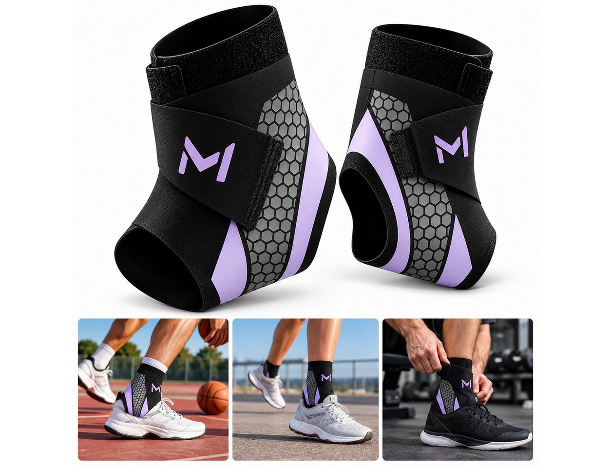 Luckice Sprunggelenkbandage Knöchelstütze stabiler Knöchelschutz für Sport und Reha (Set, 2-tlg., Geeignet für Sportaktivitäten sowie Rehabilitation), Unisex-Modell mit verstellbarer Kompressionsmanschette