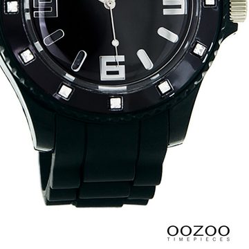 OOZOO Quarzuhr Oozoo Unisex Armbanduhr Vintage Series, Damen, Herrenuhr rund, groß (ca. 43mm) Silikonarmband schwarz