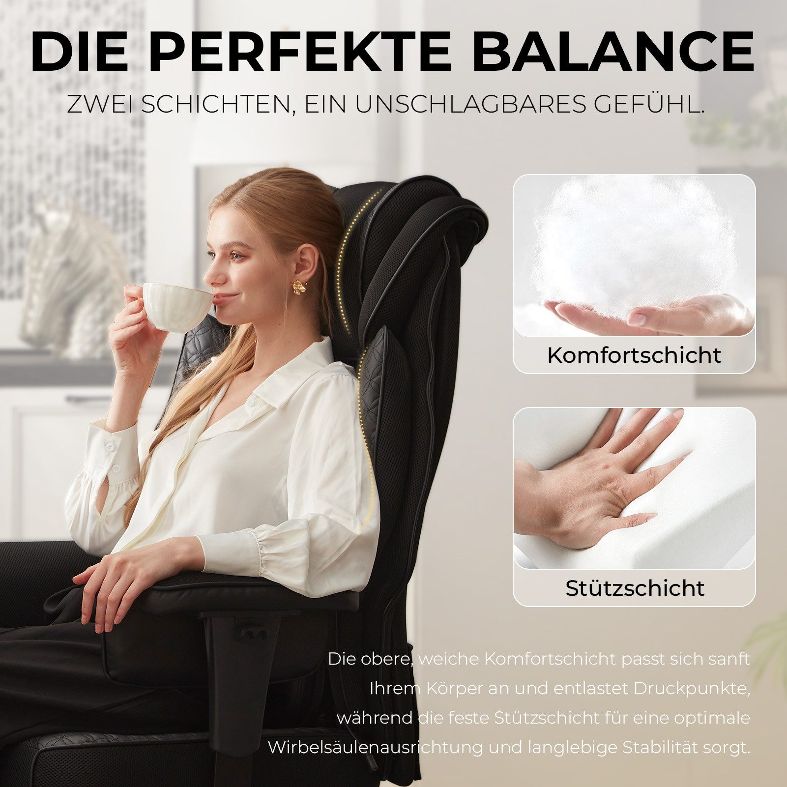 Dowinx Gaming-Stuhl mit Massage-Lendenkissen & Extra-Dicker Sitzpolsterung (Packung), Chefsessel mit Atmungsaktivem Mesh & Verstellbaren Armlehnen – Bild 2 von 5