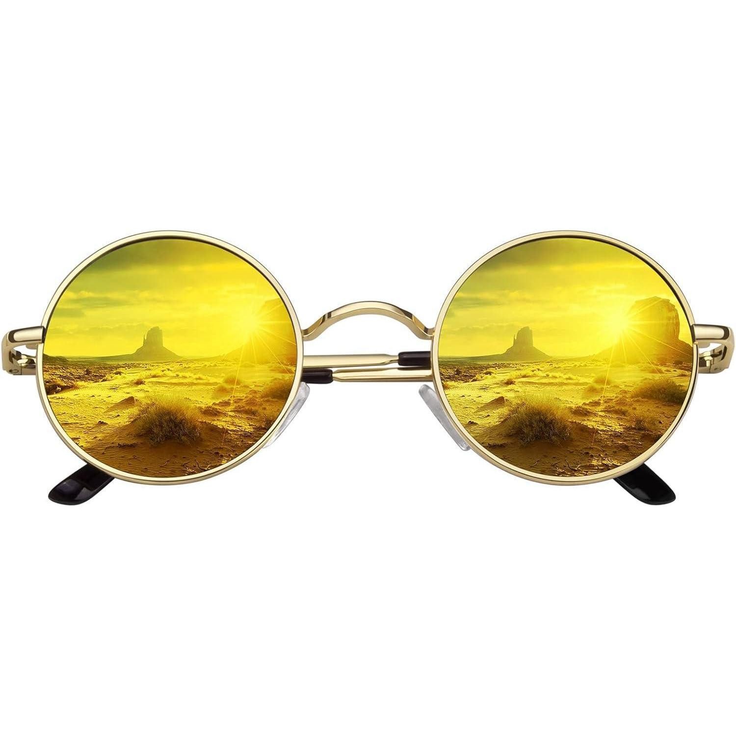 LuxusKollektion Retrosonnenbrille Sonnenbrille Retro Rund Polarisiert UV400 45mm Gold Orange Verspiegelt