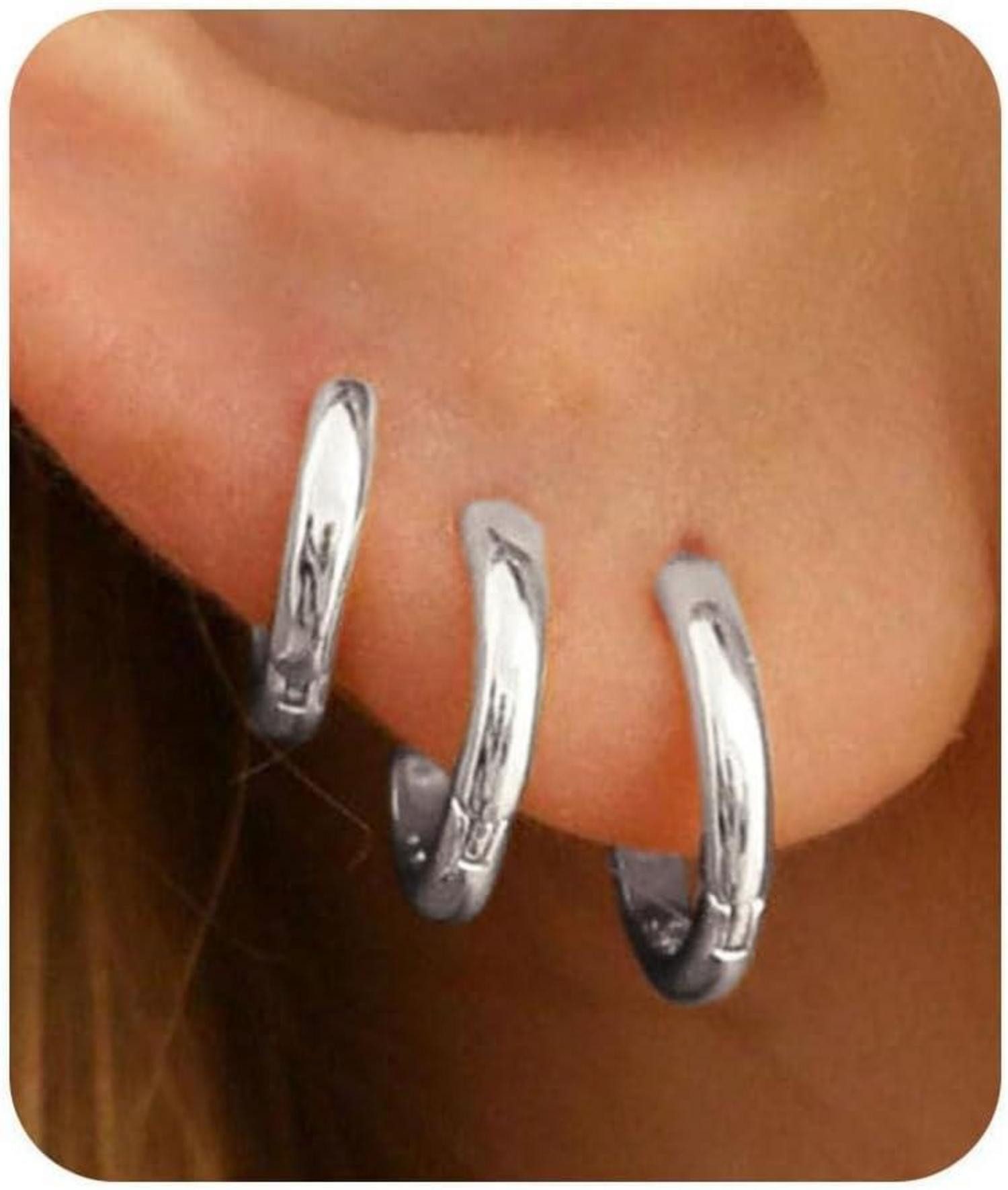 Schmuckset 3 Paar Creolen Silber 925 14K Vergoldet Wasserfest Ohrringe Set