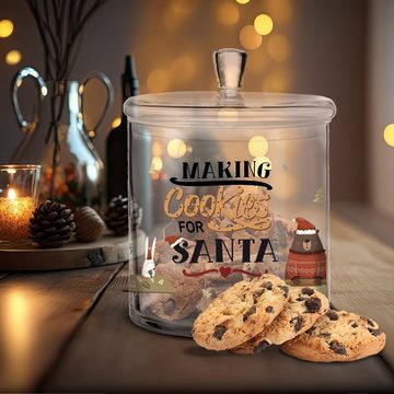 GRAVURZEILE Keksdose mit Gravur oder UV-Druck - Making cookies for Santa - mit Deckel, Glas, als Geschenk für Freunde & Familie zu Weihnachten