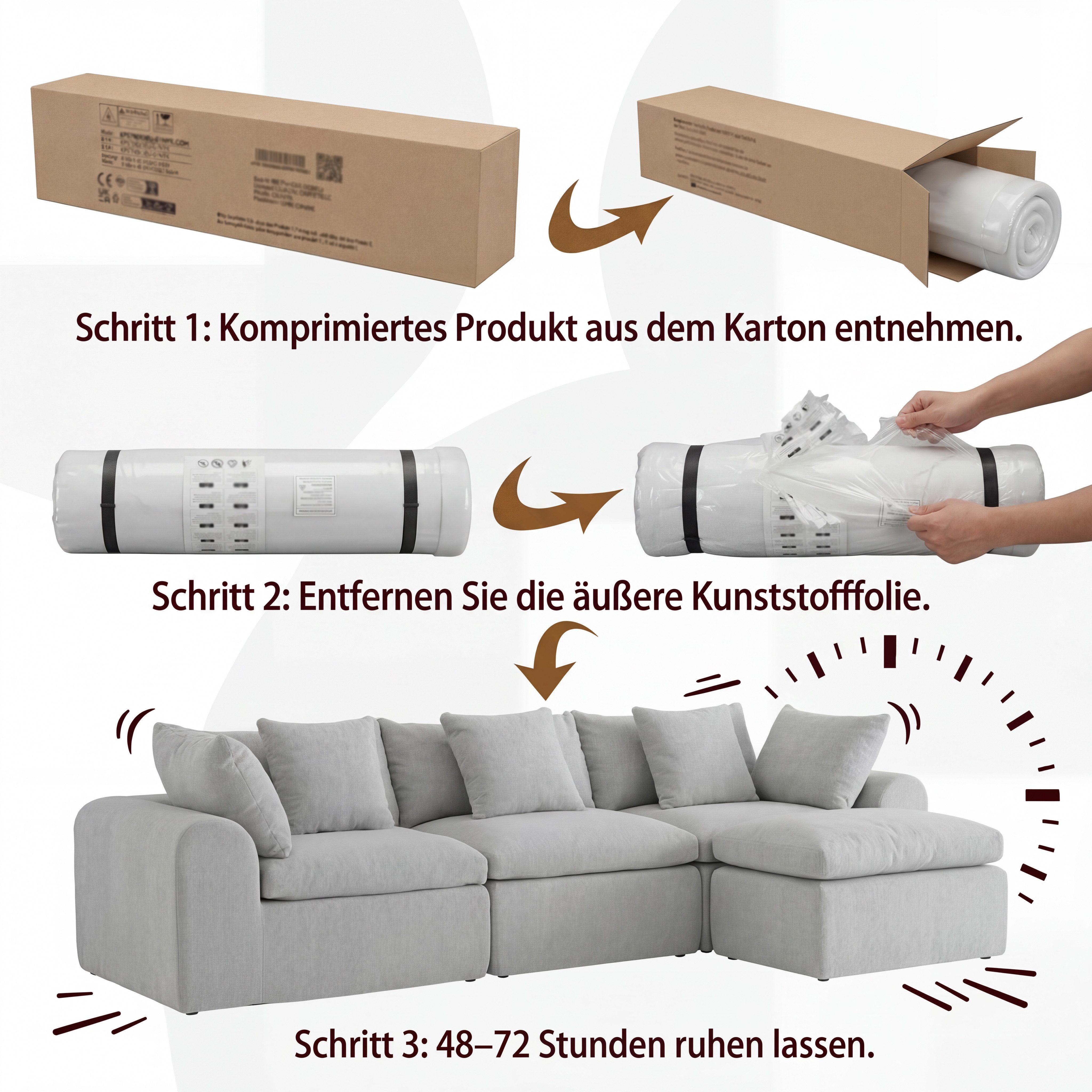 HOMSEE Sofa Schlafsofa klappbar 275 cm Bodensofa mit Matratze & Kissen, 1 Teile, modernes Grau, 275x140x56 cm, viel Platz – Bild 5 von 5