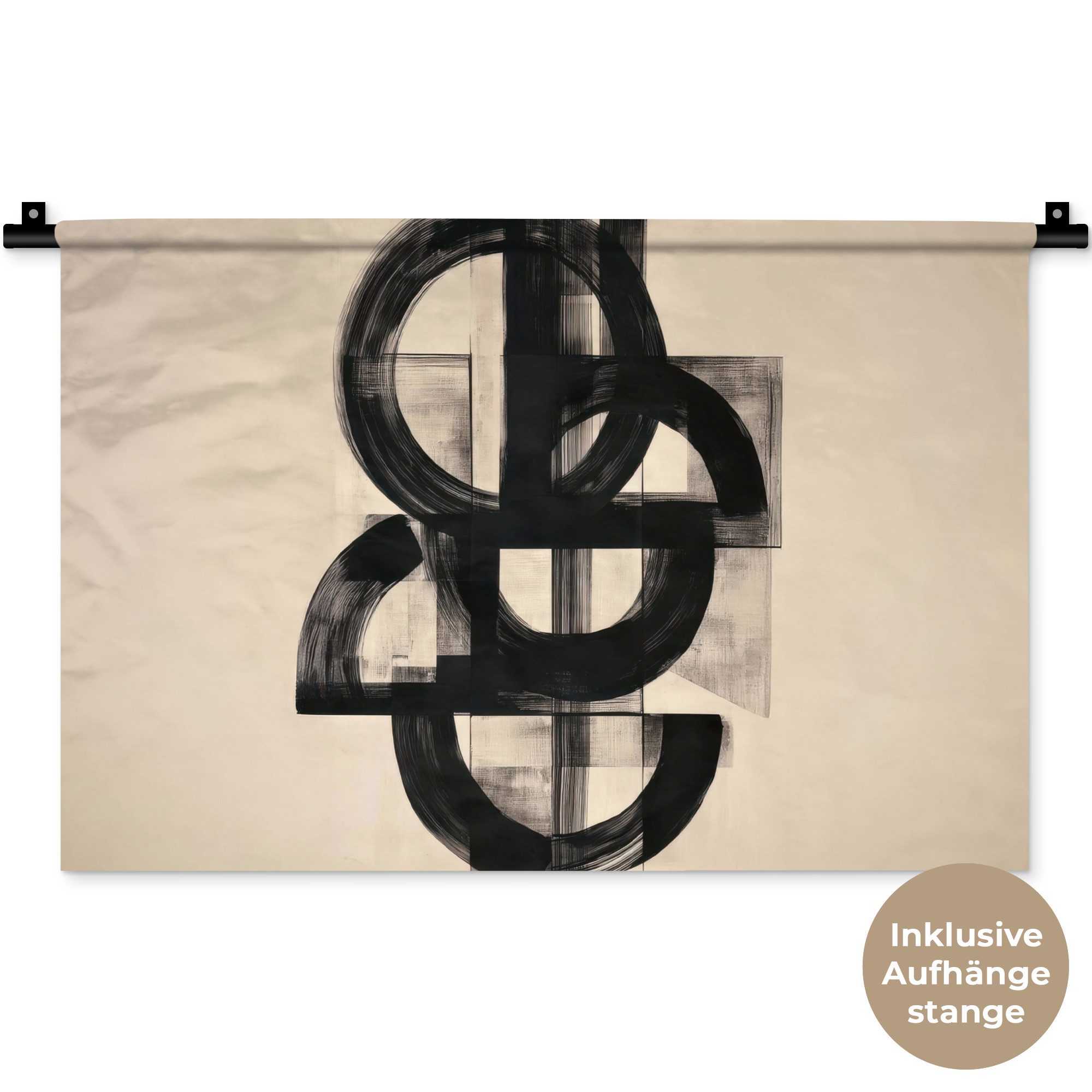 MuchoWow Wandteppich Kreise - Linien - Formen - Schwarz, Rechteckig, Höhe: 3 mm, Wandteppich für Wohnzimmer, Schlafzimmer, 60x40 cm
