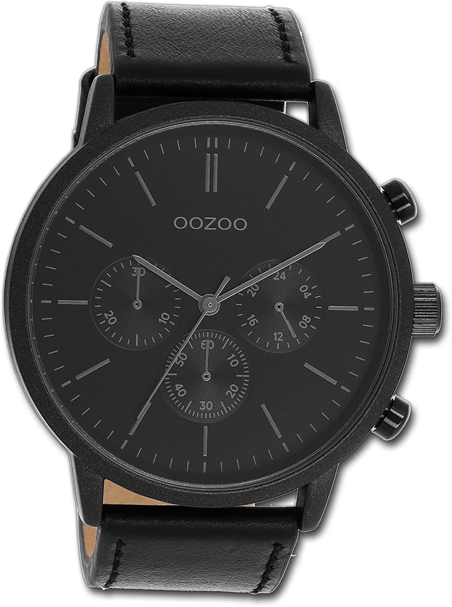 OOZOO Quarzuhr Oozoo groß Lederarmband extra rundes Gehäuse, Armbanduhr (ca. Herren 50mm) Timepieces, Herrenuhr schwarz