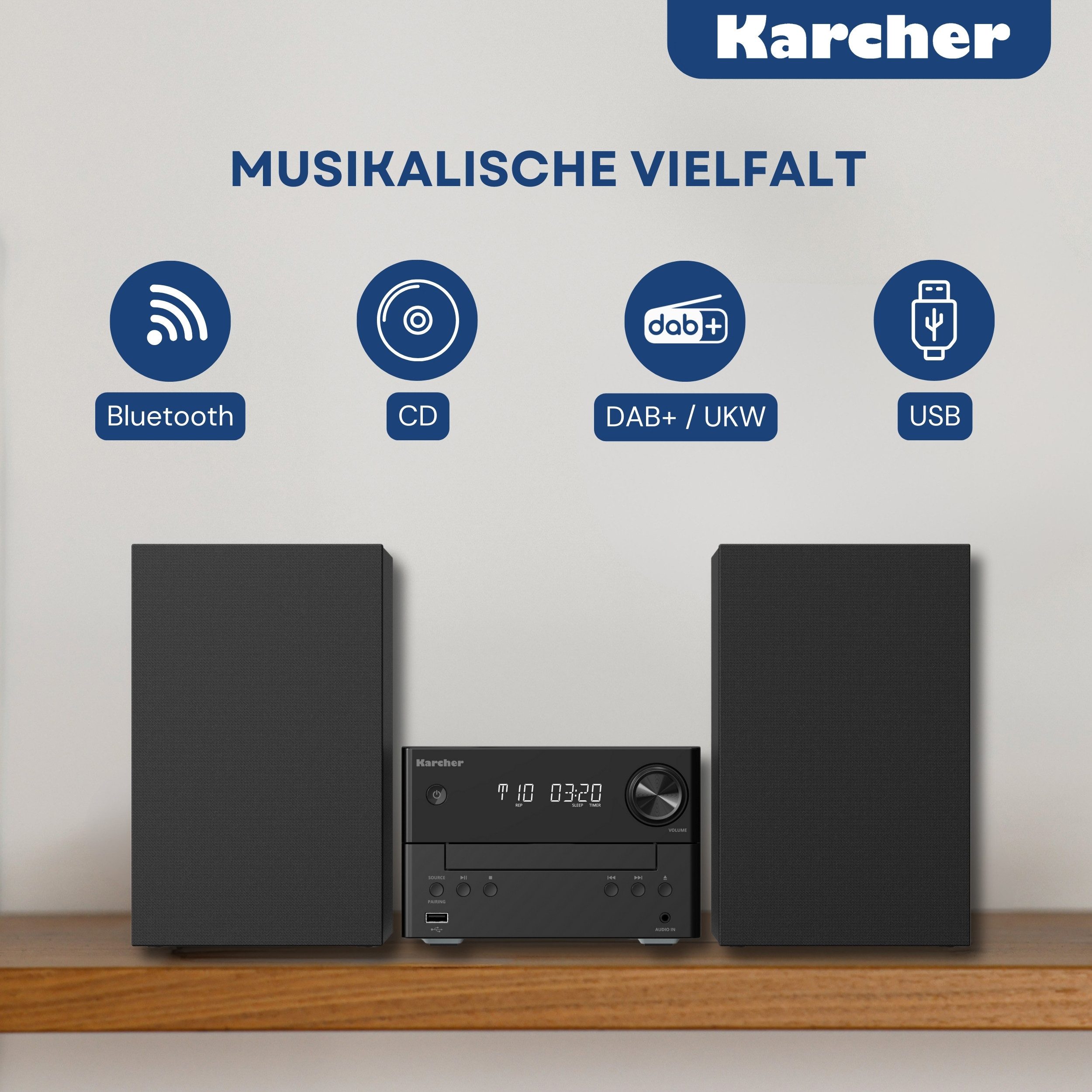 Karcher MC 6475D Stereoanlage (DAB+, FM, 20 W, CD Player, DAB+ / UKW Radio, Bluetooth, USB)