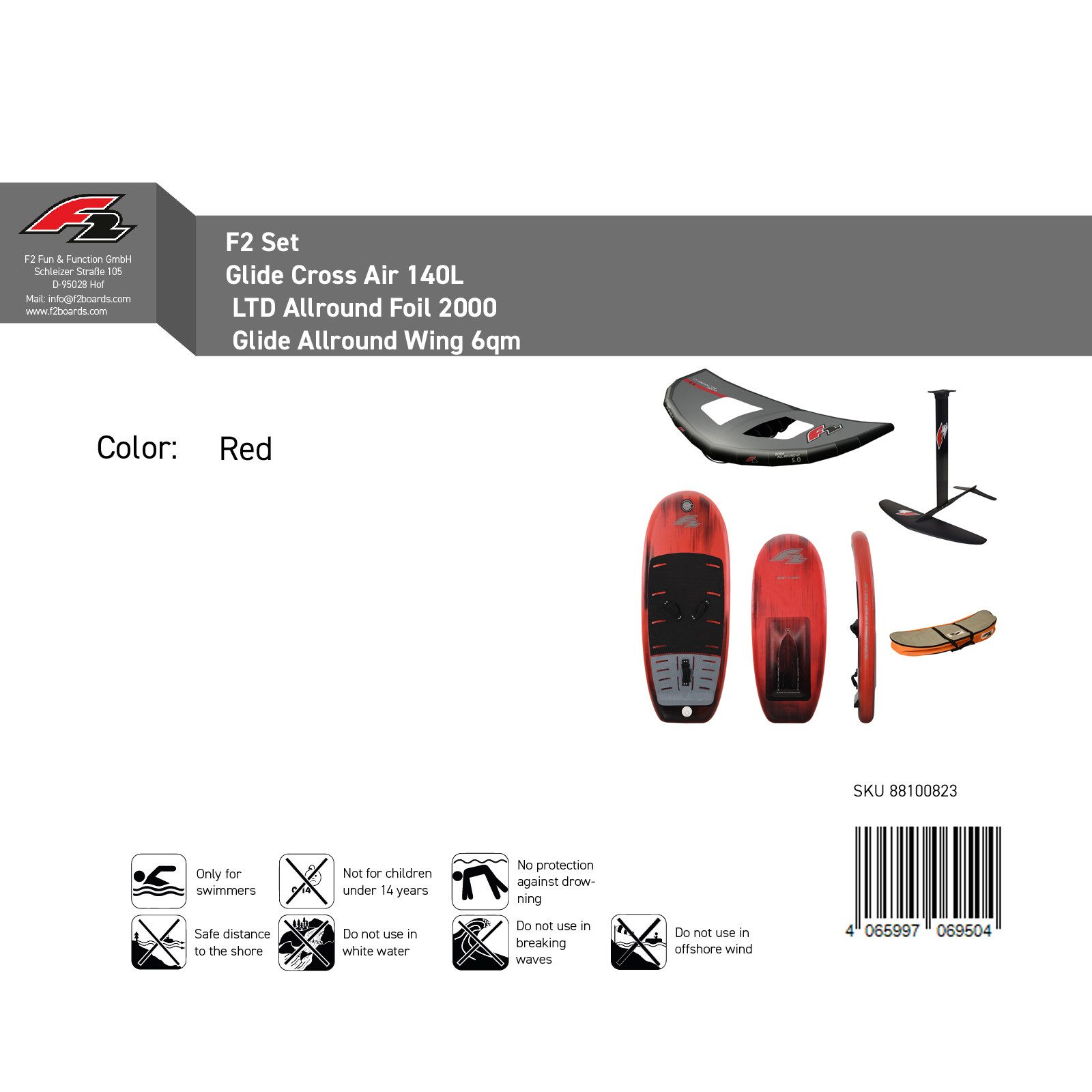 F2 Kiteboard F2 Set Glide Cross Air 140L + LTD Allround Foil 2000 + Glide Allround