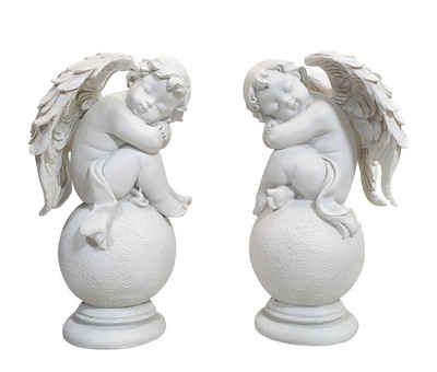 Fachhandel Plus Gartenfigur »2 Skulpturen Grabschmuck Engel mit Flügel weiß«, (2 St), Putten-Figur aus Kunstharz
