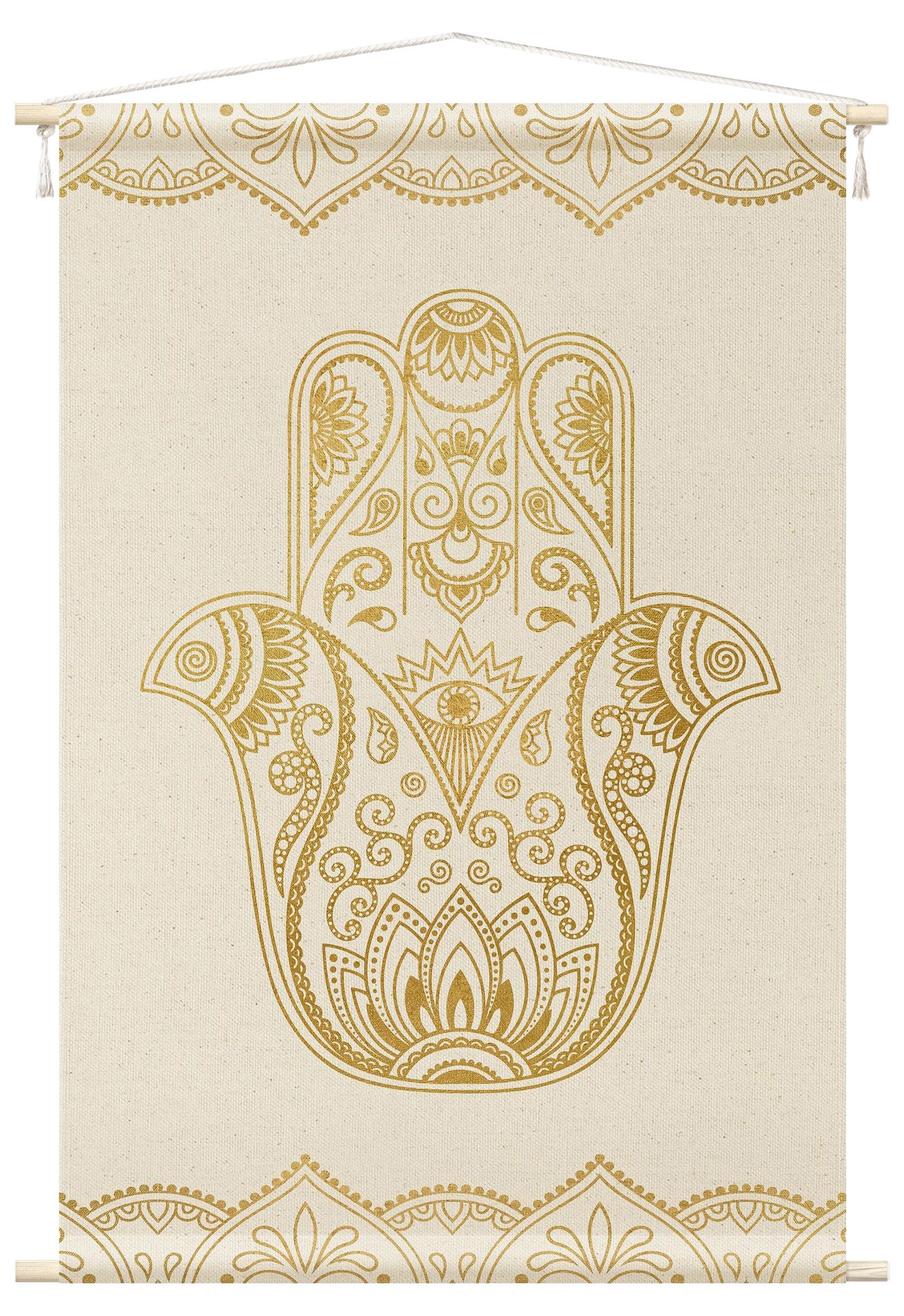 Bilderdepot24 Wandteppich modern Mandala Ornamente Orientalisch Spirituell gold, rechteckig, Höhe: 2.6 mm, großes Wandbild aus Natur-Baumwolle Wandbehang Stoffbild Tuch Wollseil