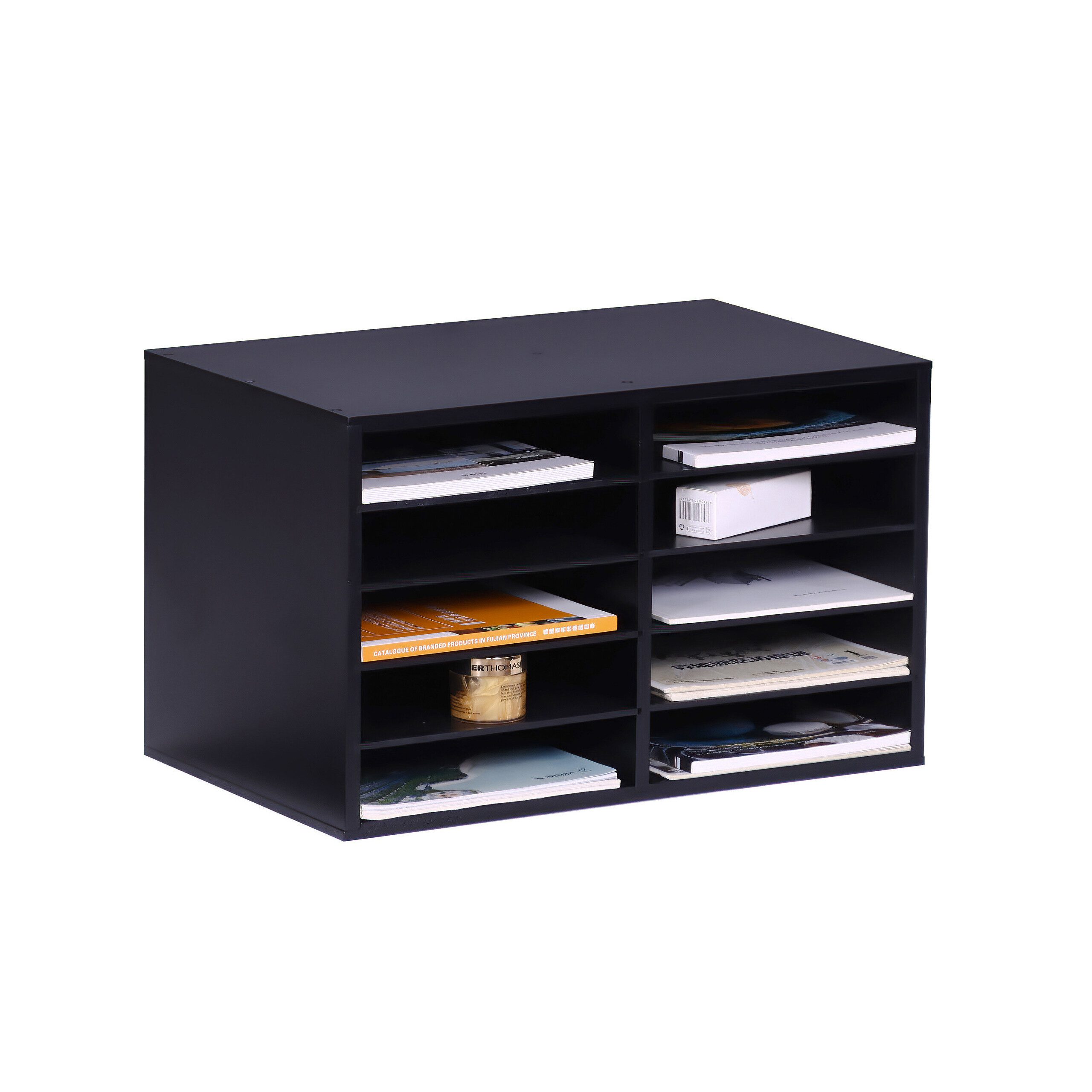 relaxdays Briefablage Dokumentenablage Bambus 10 Fächer, schwarz