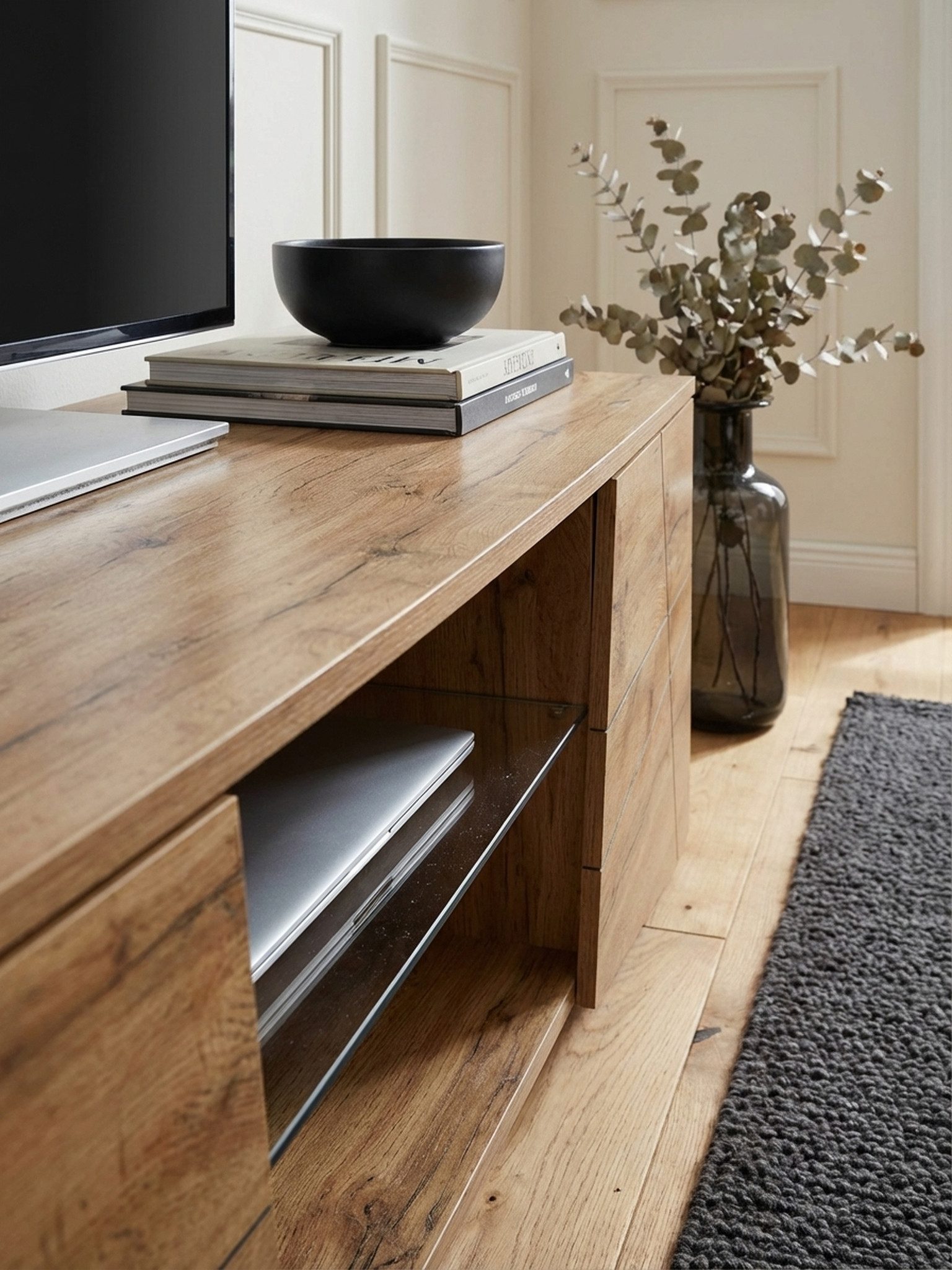KADIMA DESIGN Lowboard Lowboard Holz Eiche-Dekor 160x50x40 cm TV-Kommode mit zwei Türen, (Fernsehkommode Wohnzimmer), Design TV-Schrank Hoch, Fernsehtisch Fernsehschrank Modern