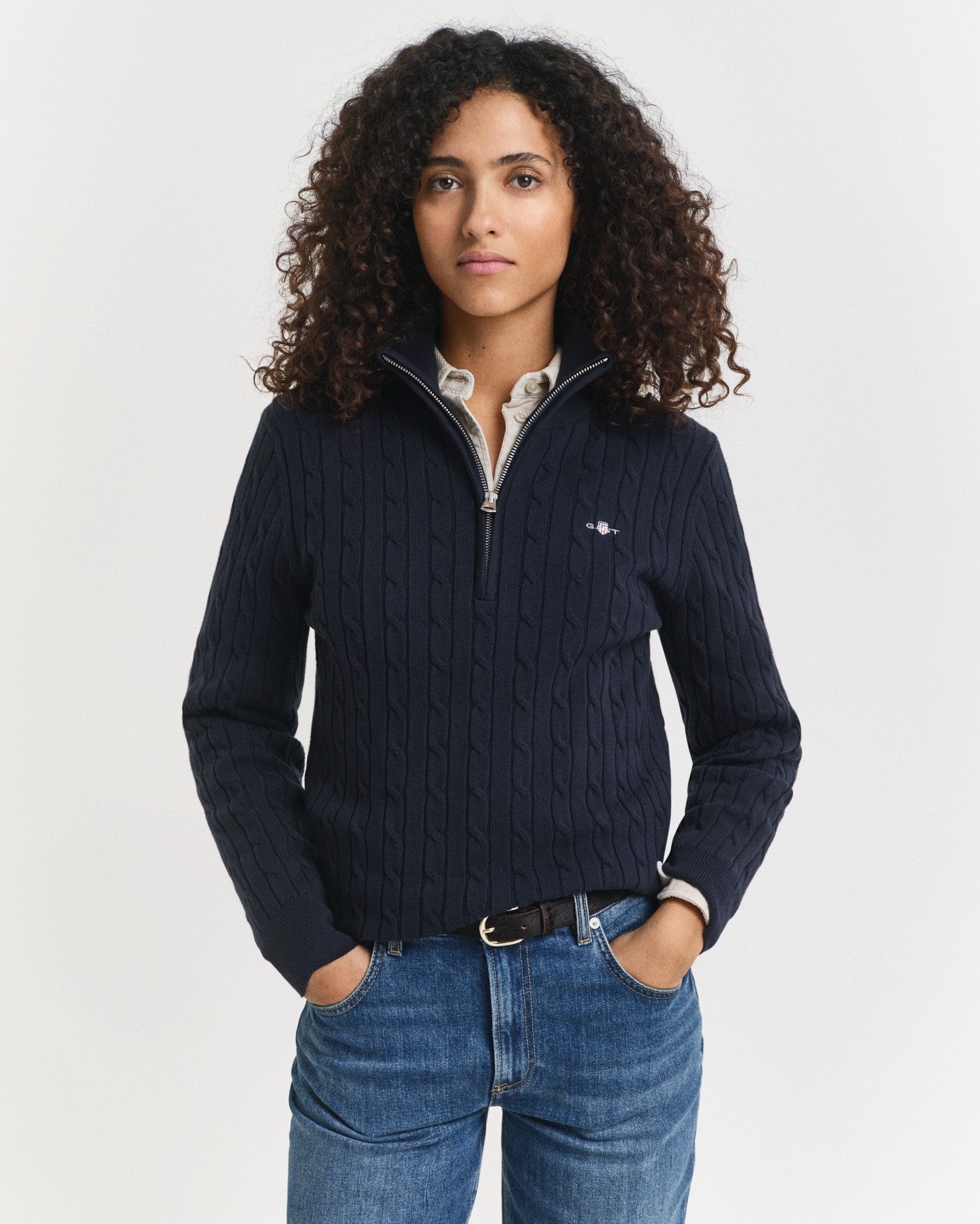 Gant Strickpullover STRETCH COTTON CABLE HALF-ZIP Mit Rundhalsausschnitt günstig online kaufen