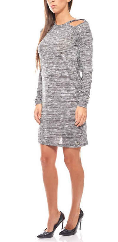 WLD Sommerkleid »leichtes Mini Sommerkleid Strick-Kleid mit Schulter-Ausschnitt Grau meliert WLD«