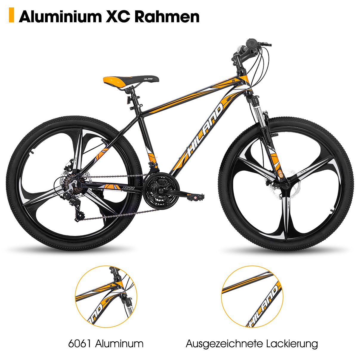 HILAND Mountainbike 26/27,5 Zoll Leichtgewichtiges MTB Jugendliche Herr Damen, Aluminiumrahmen Scheibenbremse Speichenräder Federgabel