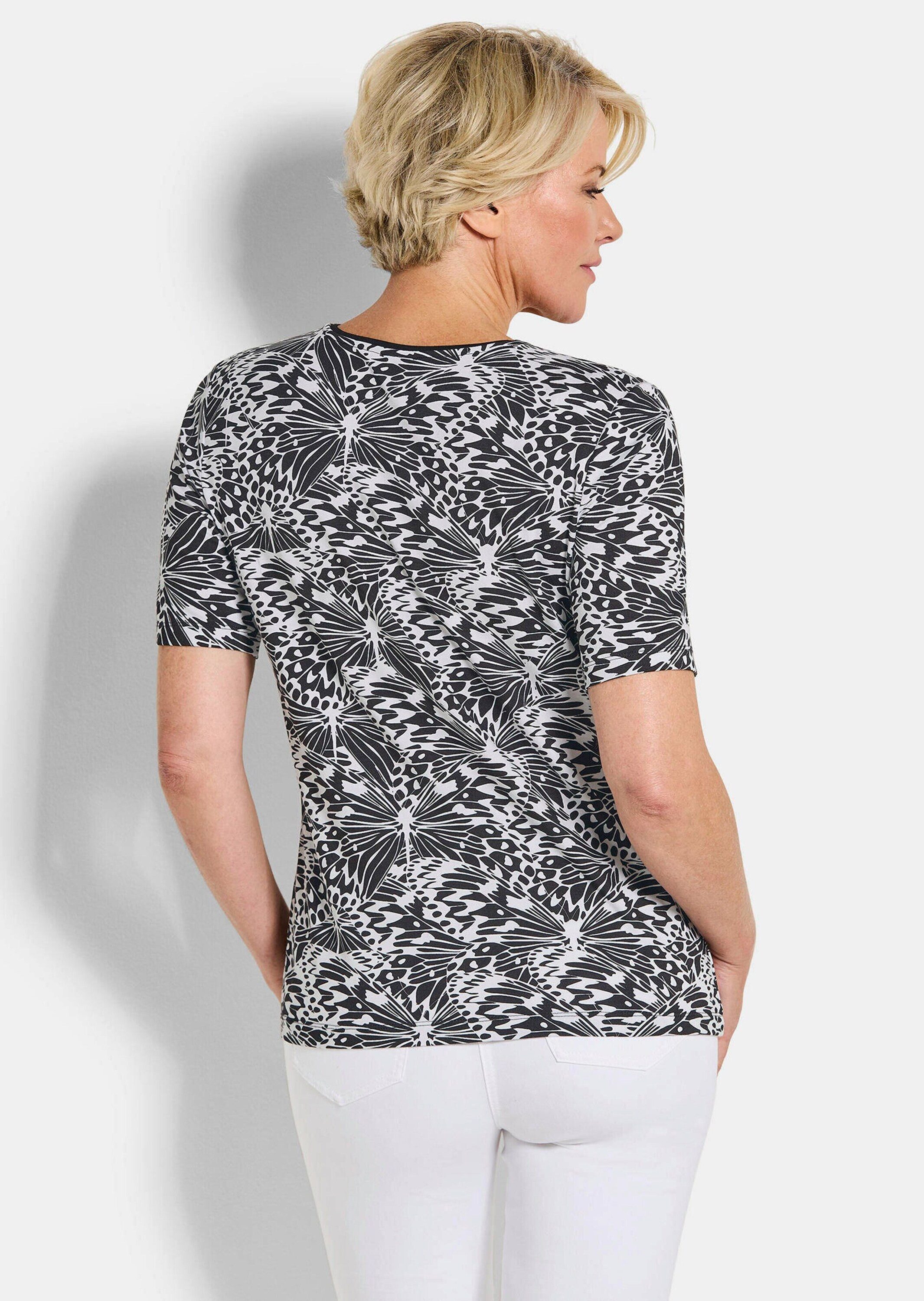 GOLDNER T-Shirt Cityshirt mit Schmetterlings-Motiv Viskoseshirt mit Rundhalsausschnitt und Halbarm