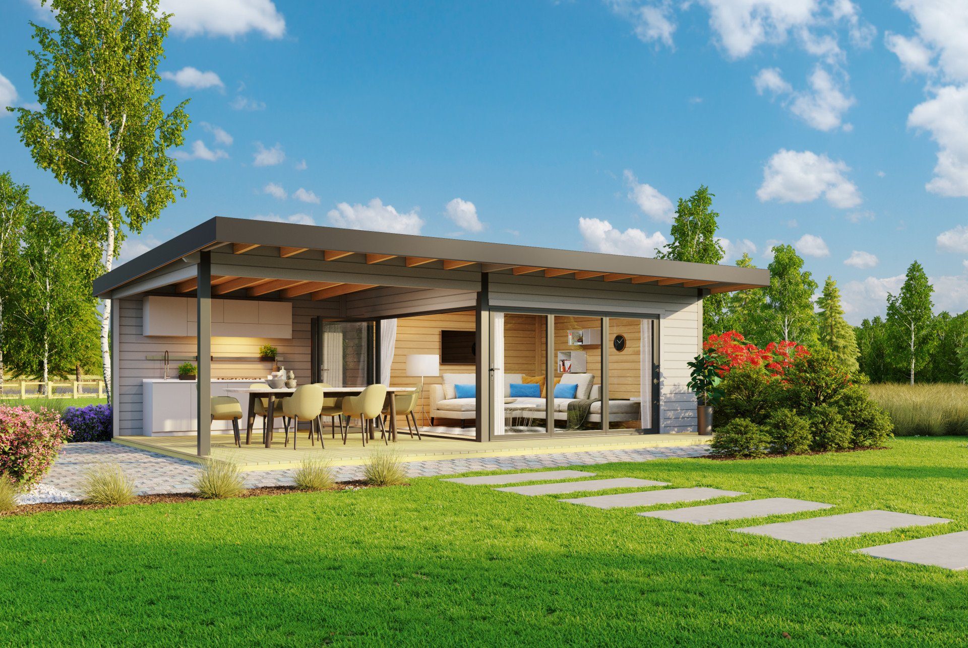 LASITA MAJA Gartenhaus Flachdach Holz Domeo 9, BxT: 850x450 cm, ohne Dacheindeckung