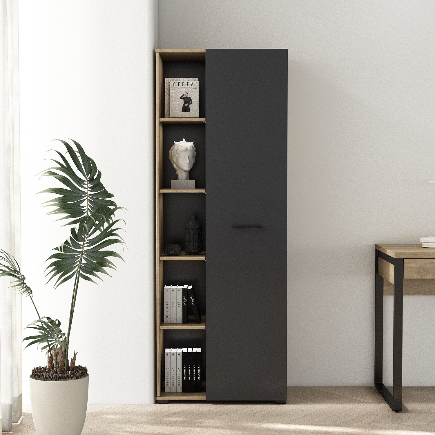 OTTO home Aktenschrank Moid, moderner Mehrzweckschrank, Maße: 64,5x41,5x175 cm, 5 Fächer mit viel Stauraum