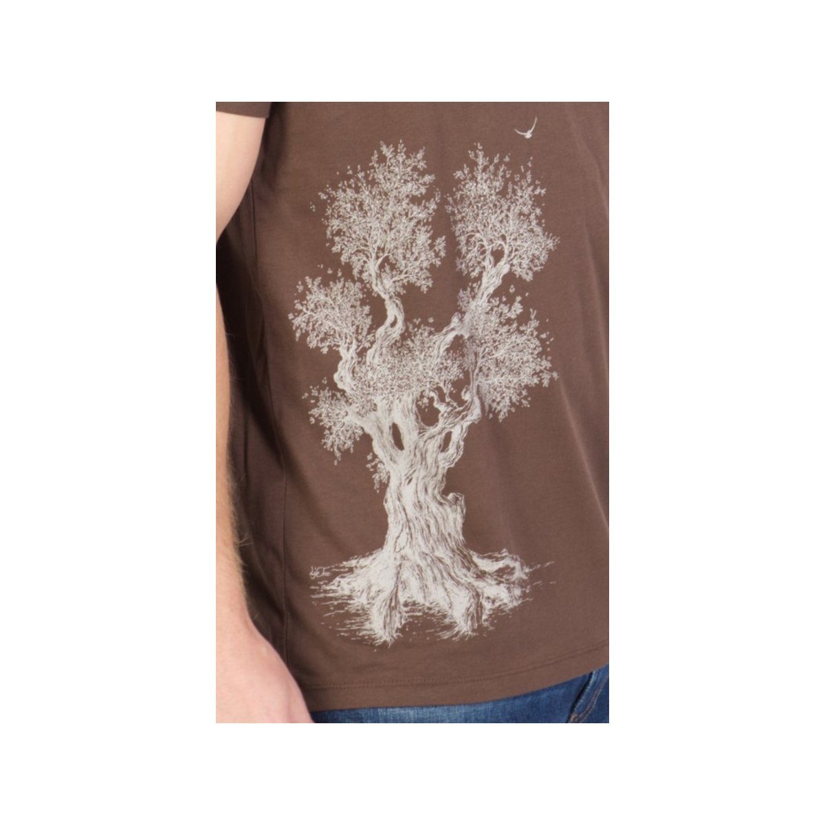dunkel-braun Rundhalsshirt (1-tlg) Life-Tree fit regular