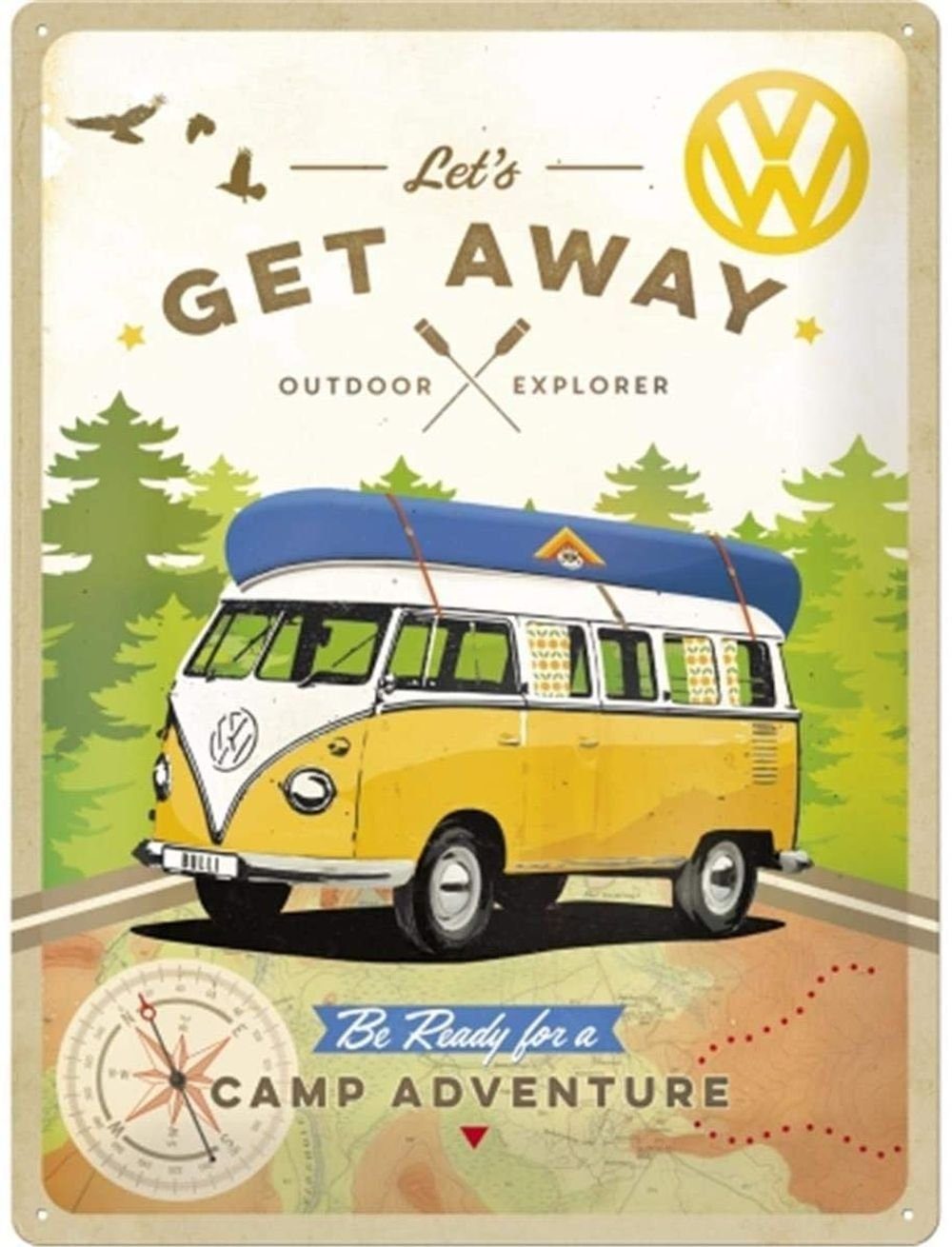 Nostalgic-Art Metallschild Blechschild 30 x 40 cm - Volkswagen - VW Bulli Let's Get Away!