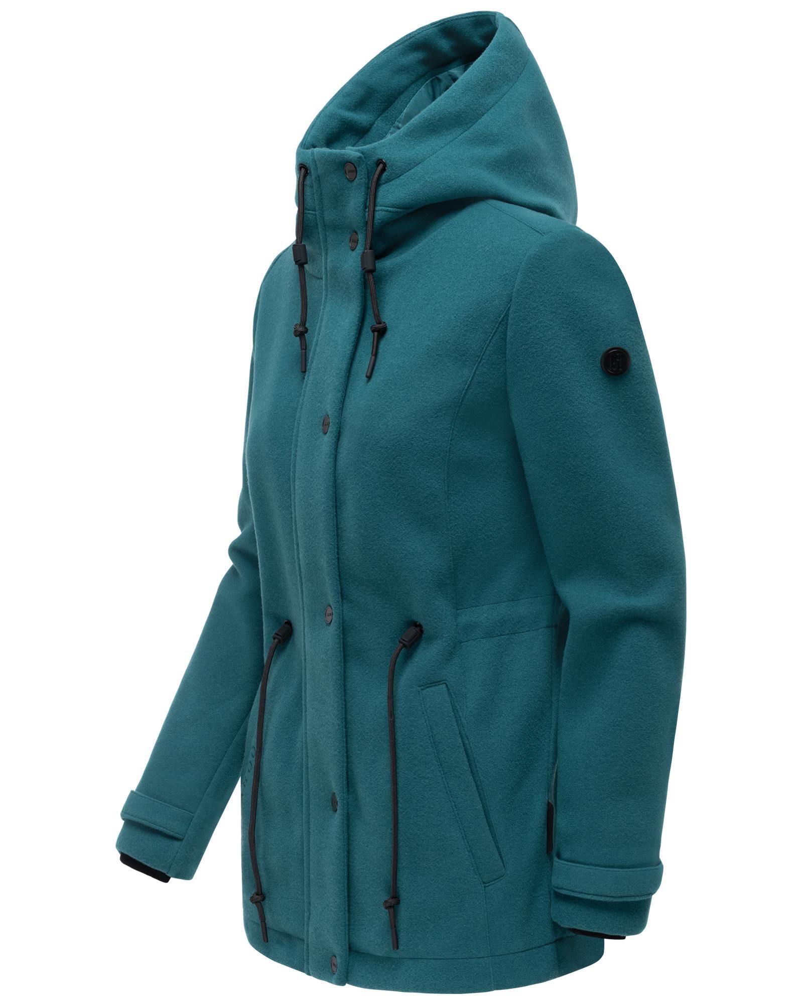 Navahoo Kurzmantel Lächelstern 14 Lange Damen Übergangsjacke in Wollmantel-Optik mit Kapuze – Bild 2 von 5