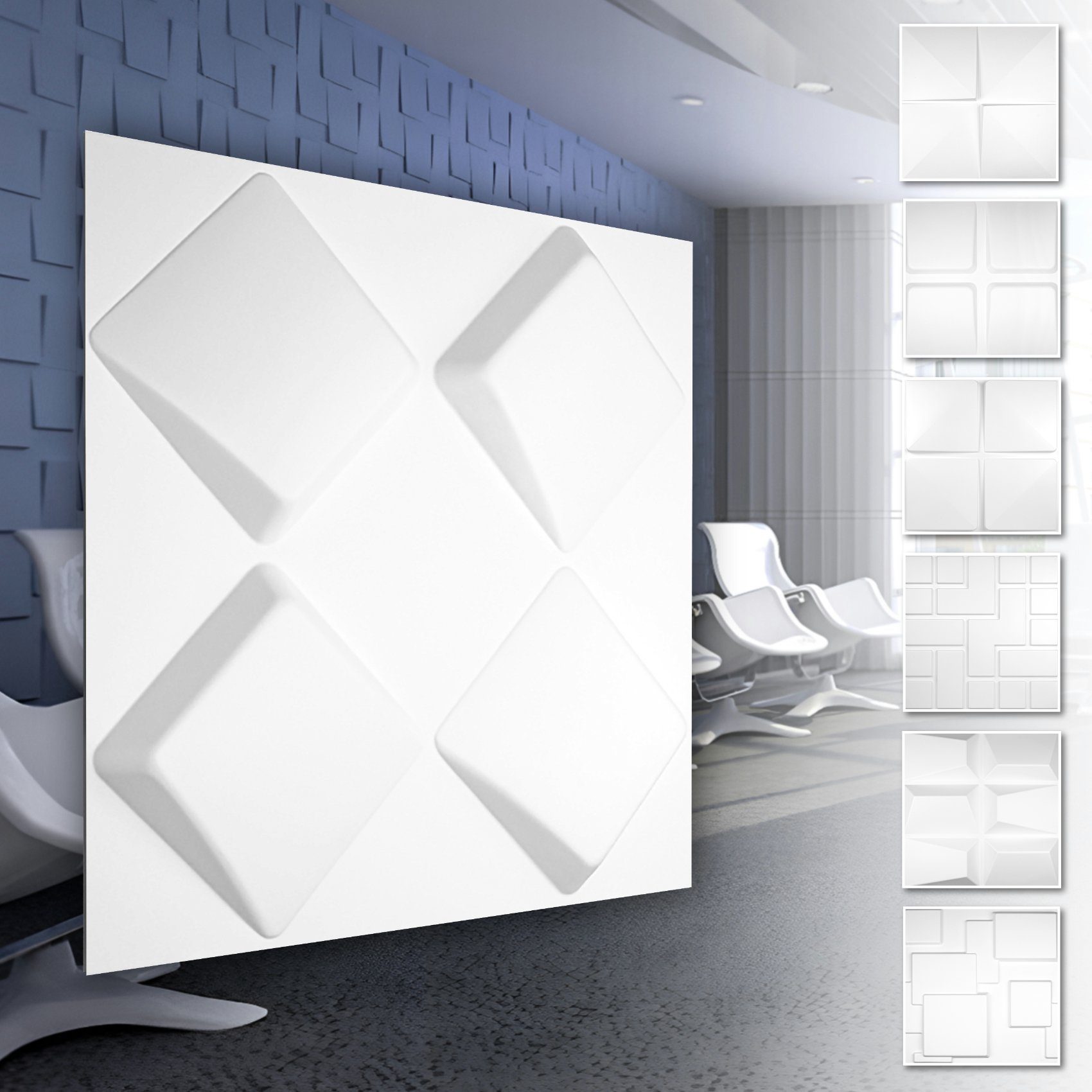 Hexim Wanddekoobjekt HD131 (PVC Kunststoff - weiße Wandverkleidung mit 3D  Optik - Cube Motive (0.25 qm 1 Platte) Verkleidung Dekor in weiß)