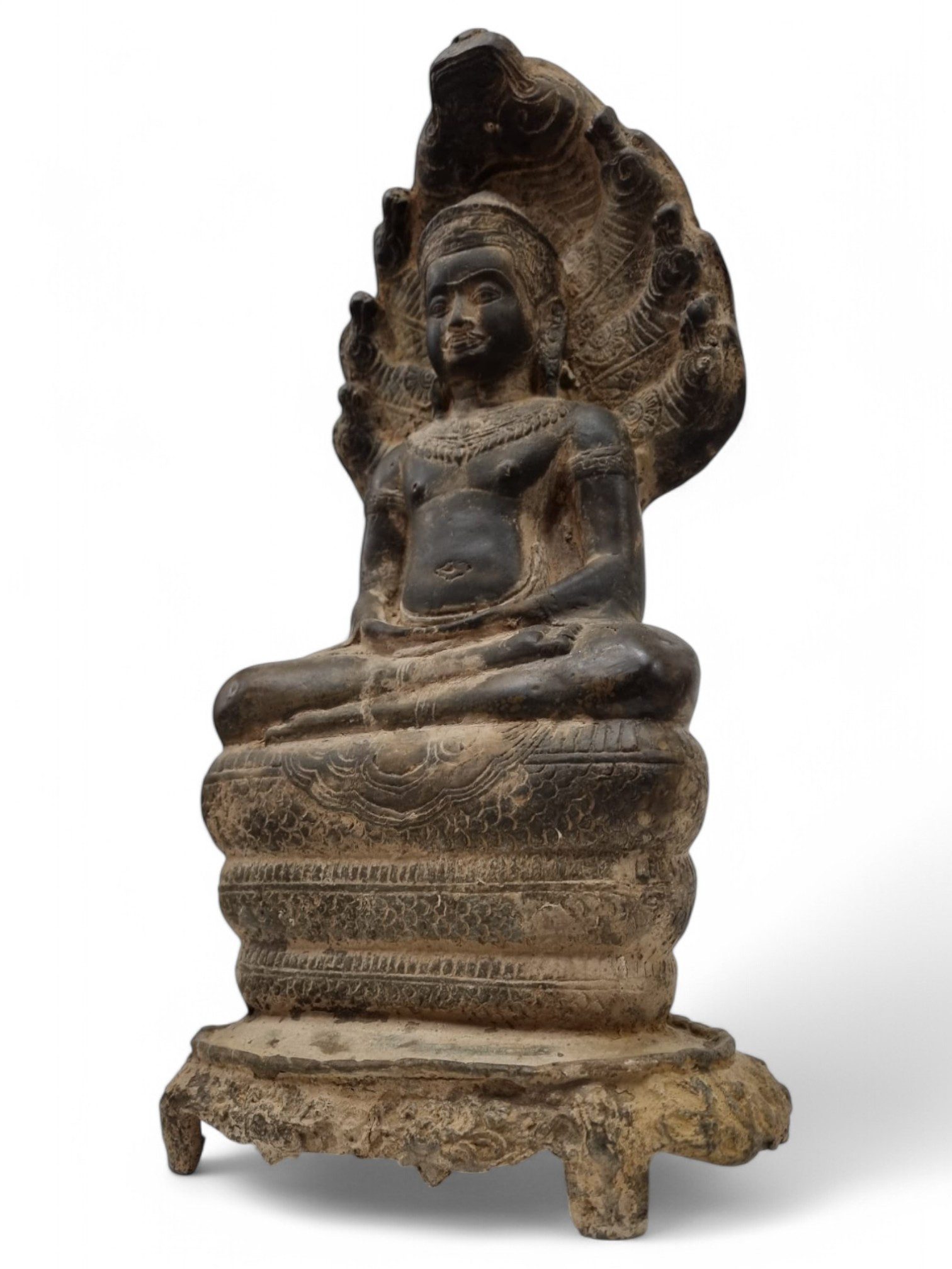 Kinaree Skulptur Bronze Buddha Figur, Antike Optik, Originale Darstellung des Samstags Buddha