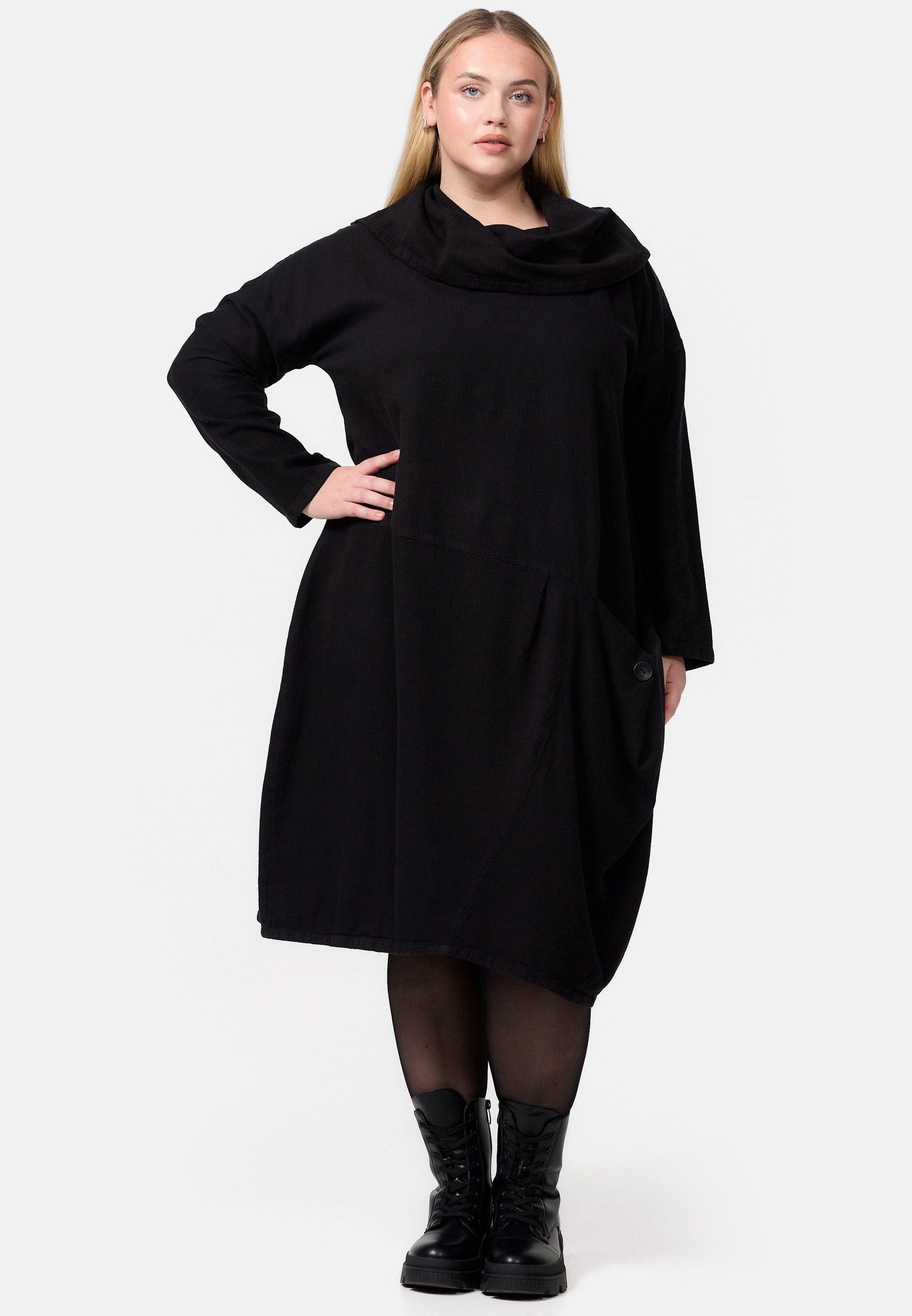 Kekoo A-Linien-Kleid Cord-Kleid in A-Linie aus 100% Baumwolle 'Sienna' Schwarz