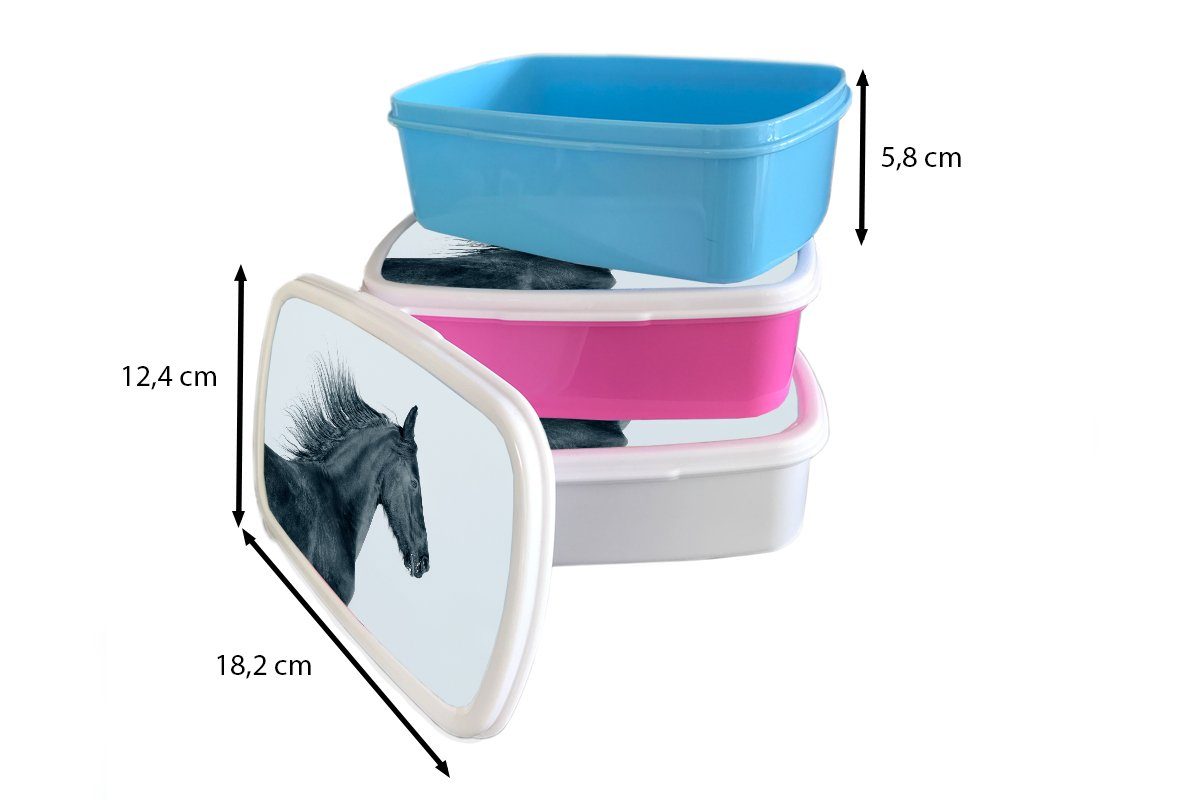Lunchbox (2-tlg), für Brotdose Brotbox Kunststoff, Pferd Erwachsene, Snackbox, Friese Mädchen, rosa - Kinder, Kunststoff MuchoWow - Wind,