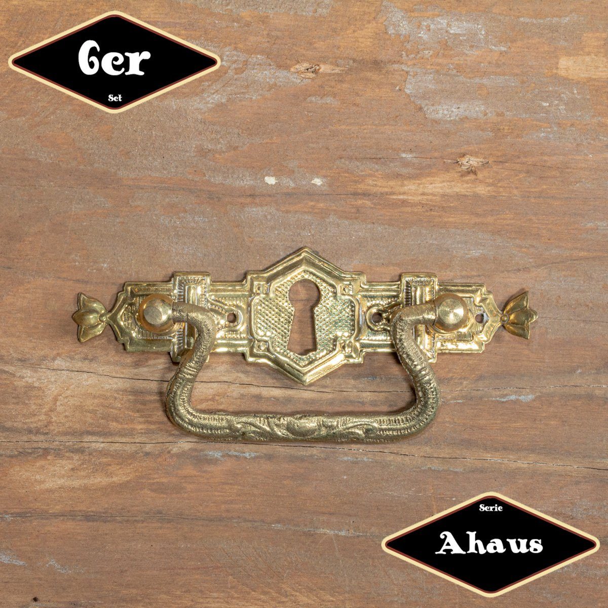 Möbelbeschlag Schubladengriff,Serie"Ahaus",6er Pack, Eisen in Messing