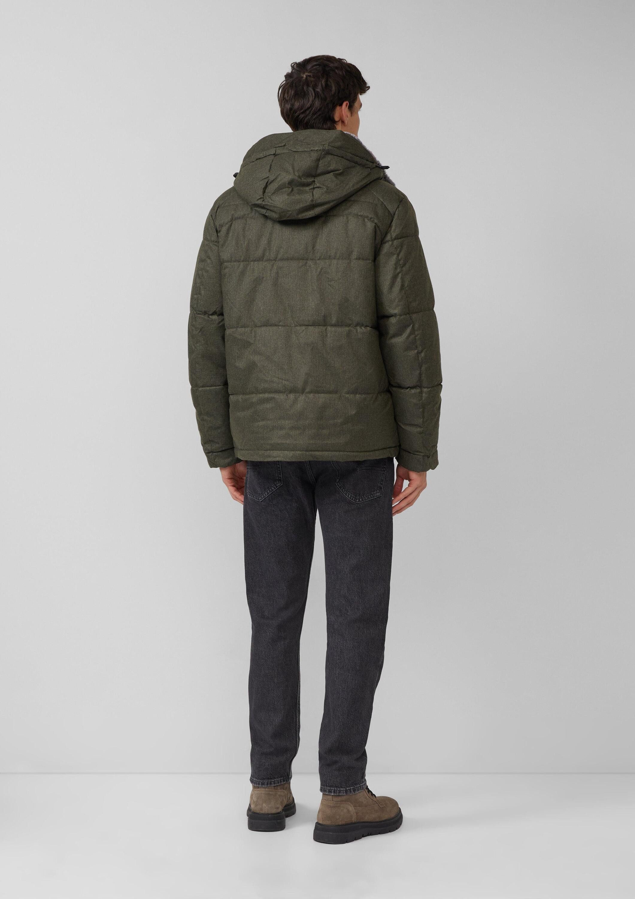 s.Oliver Winterjacke Outdoor-Jacke Melierte Pufferjacke mit abnehmbarem Kunstpelz-Innenkragen
