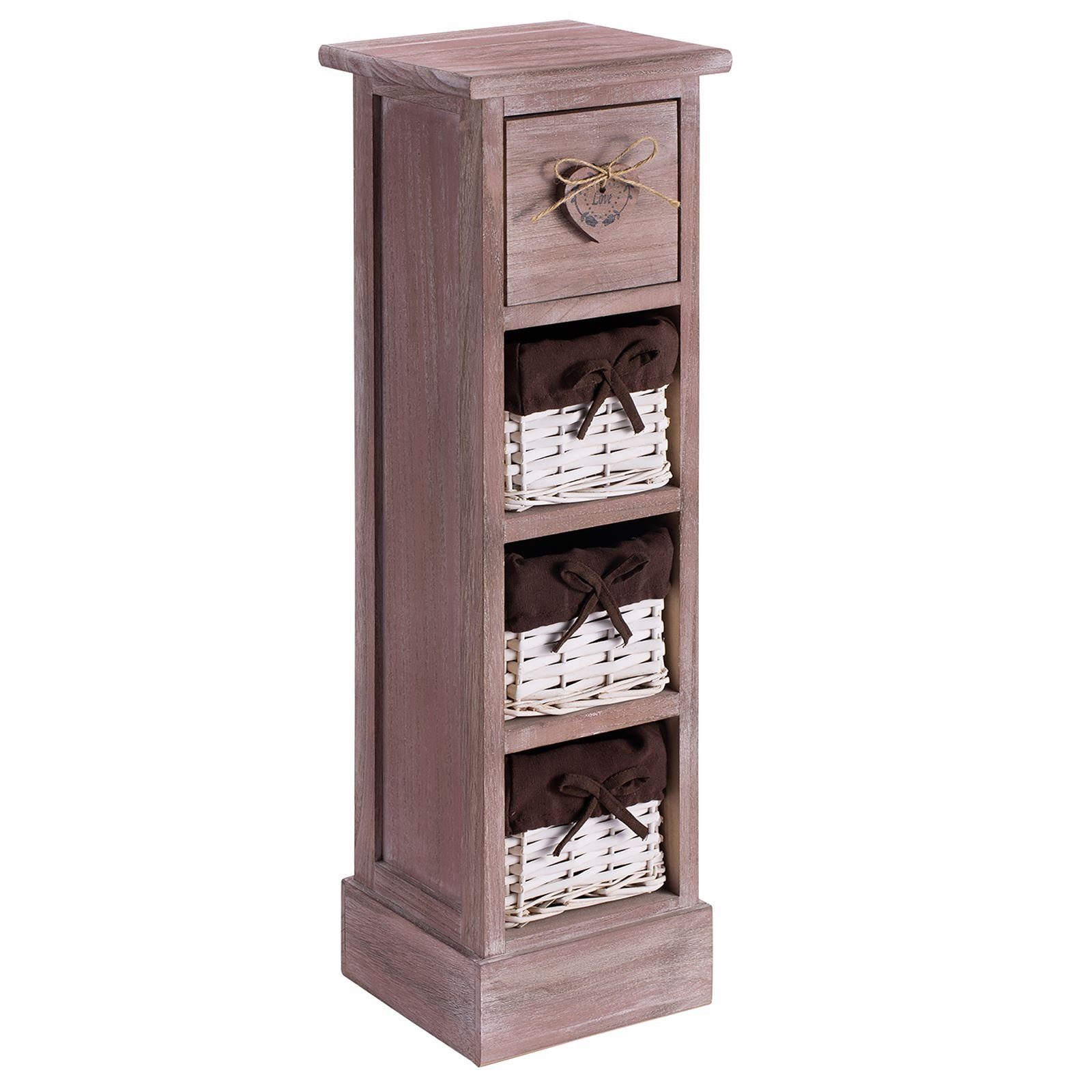 CARO-Möbel Kommode FLOWER, Regal Flower Beistellschrank Blumenregal 1 Schublade und 3 Körbe, brau