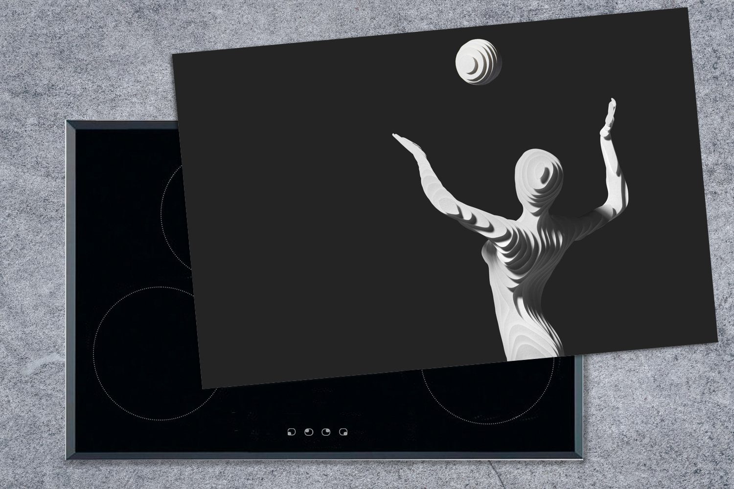 MuchoWow Hintergrund, auf Induktionskochfeld Figur für Herdblende-/Abdeckplatte cm, die Volleyball Schutz schwarzem (1 spielt Vinyl, küche, Ceranfeldabdeckung 81x52 tlg),