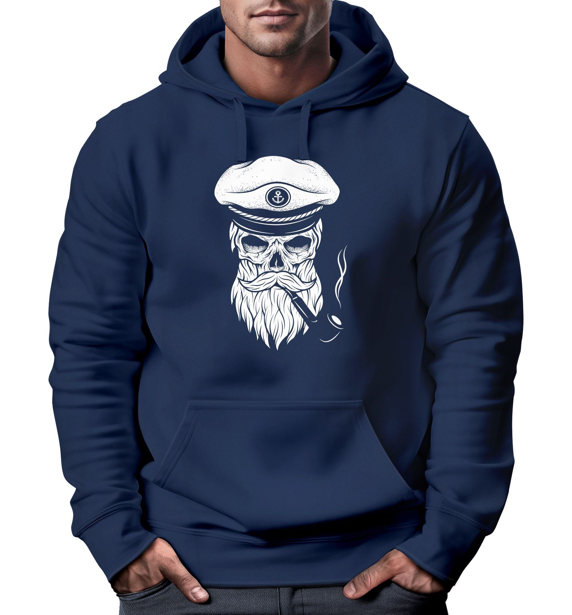 Neverless Hoodie Hoodie Herren Sweatshirt Totenkopf Kapitän Captain Skull Bard Seemann Neverless® navy | Sweatshirts
