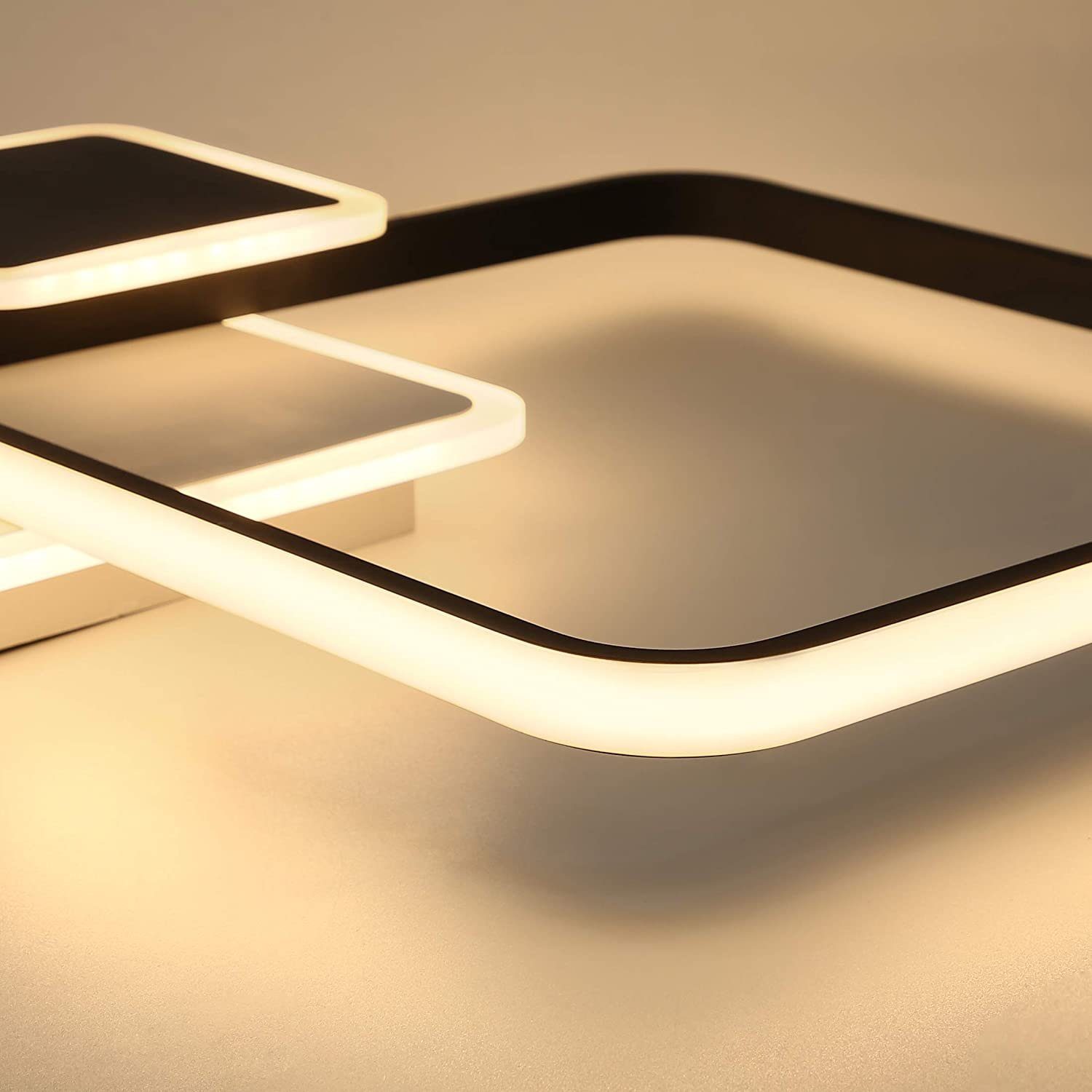 Büro LED Modern LED ZMH integriert Quadrat Dimmer, Deckenleuchte Flur, fest Fernbedienung Schwarz Design