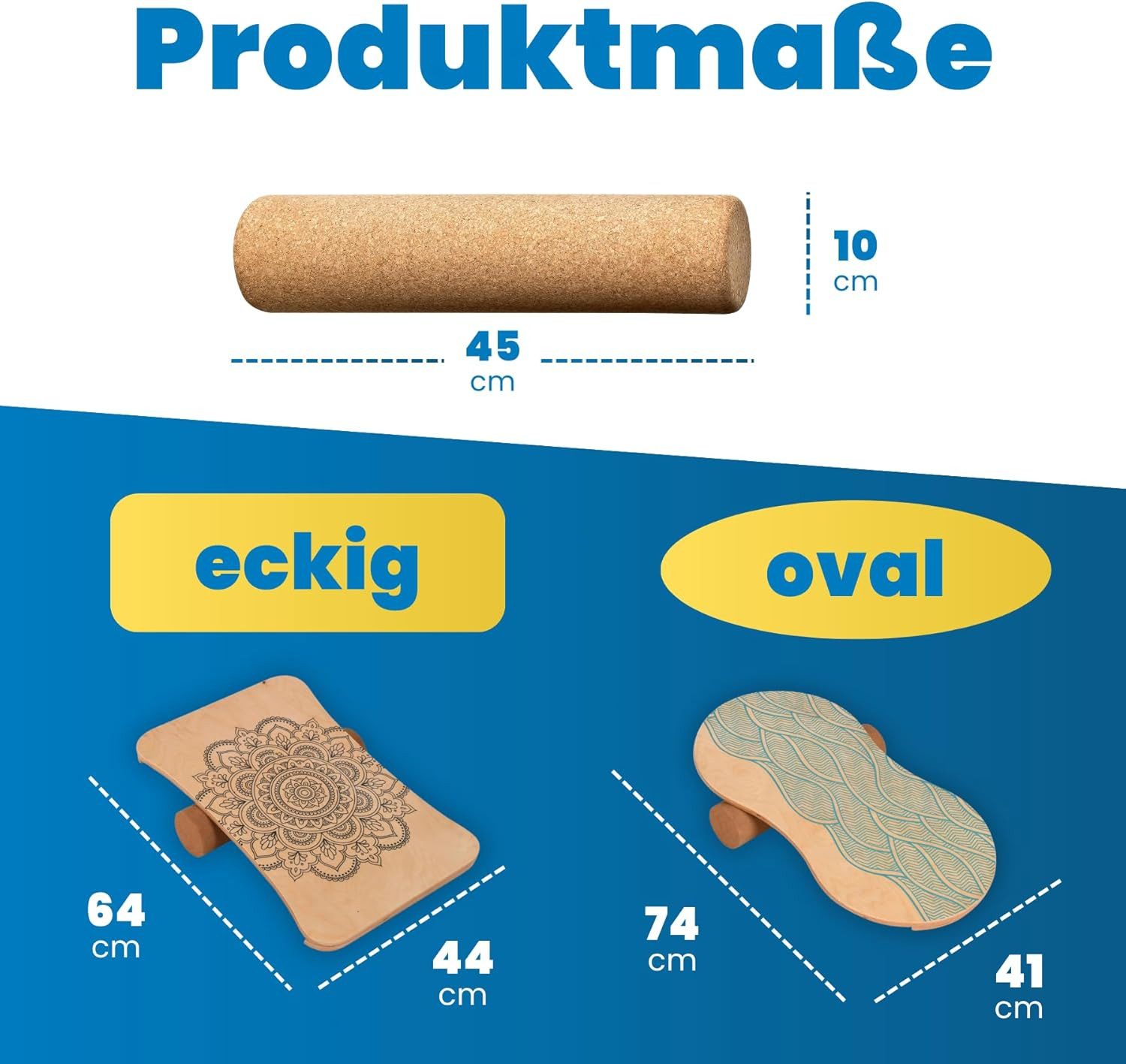 body coach Balanceboard Balancierbrett mit Korkrolle Holz Balancetrainer, Balancebrett aus Ahorn Holz / Rolle aus Kork
