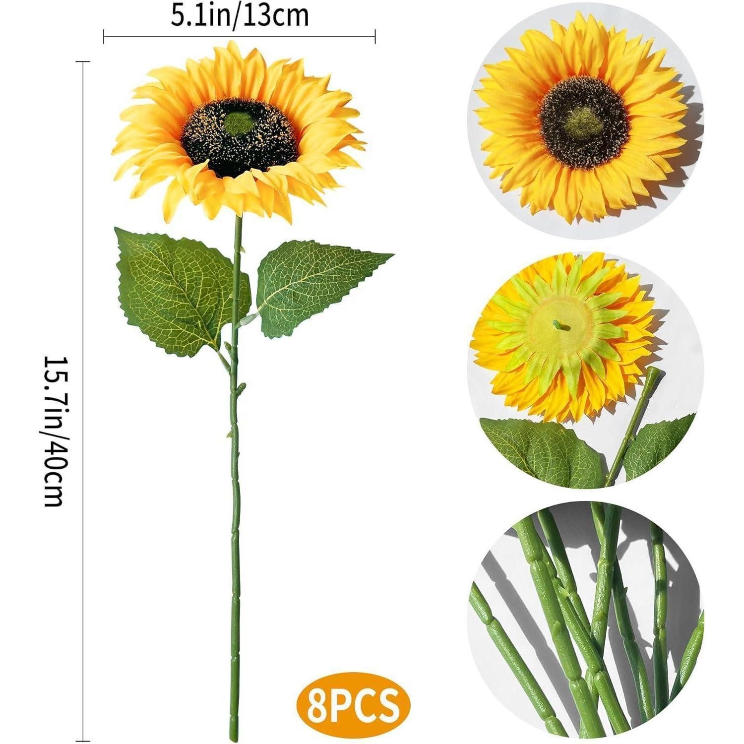 Kunstblumenstrauß Künstliche Sonnenblumen Deko 8er Set 40cm Gelb für Hochzeit Tischdeko, LuxusKollektion