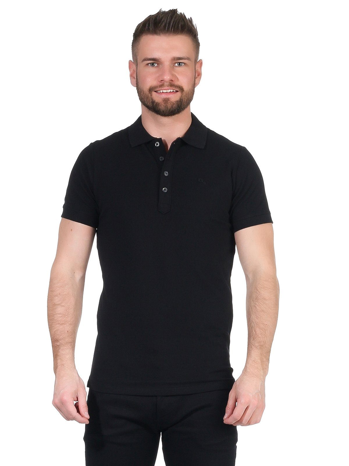 Brustbereich Herren Diesel Pique, im mit T-HEAL Poloshirt unfiarben, Rundhalsausschnitt, Schwarz Labelstitching Poloshirt Diesel