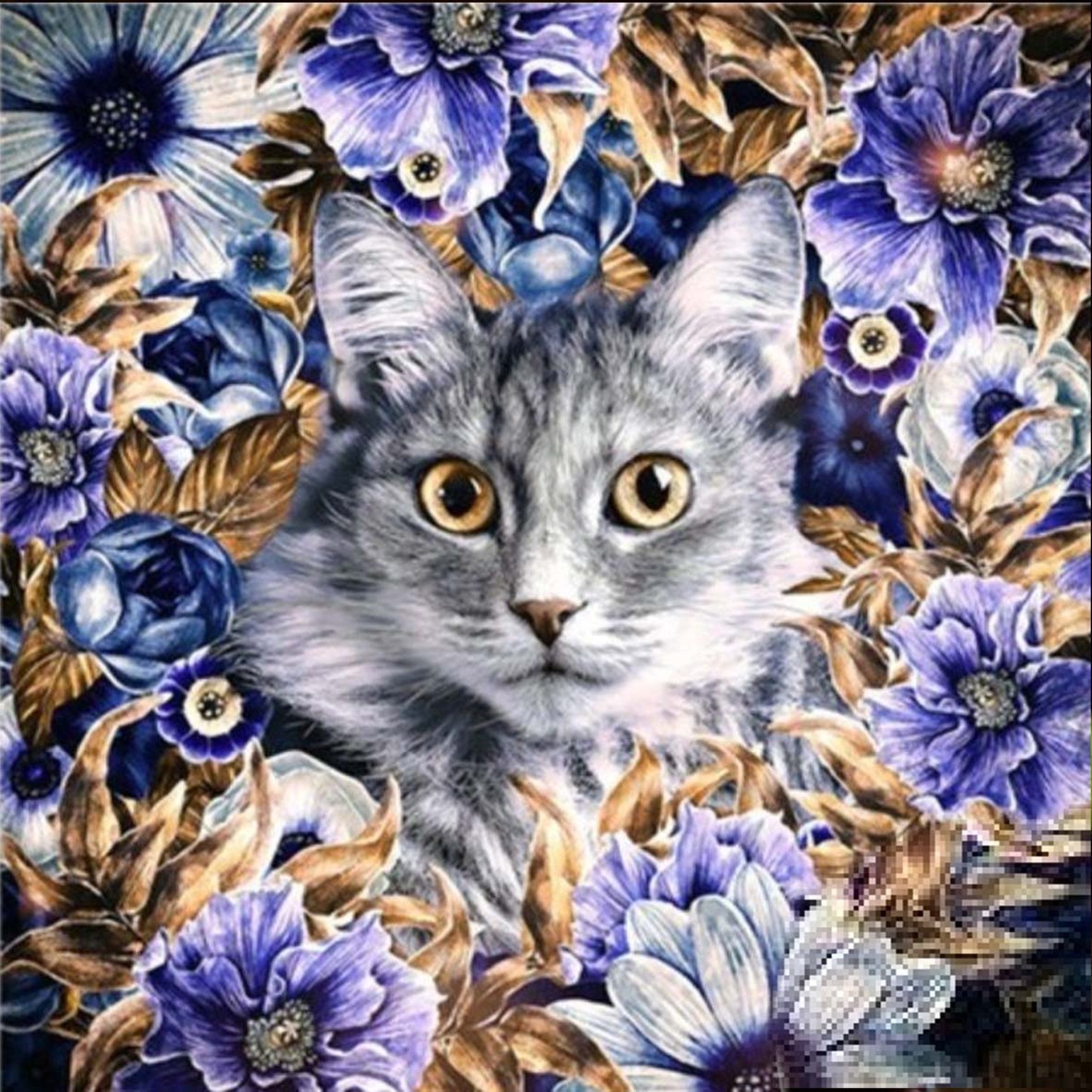 LA CUTE Malen nach Zahlen 5d Diamond Painting Katze mit Blumen Malen nach Zahlen 20x20cm (Komplettset für 5D Diamond Painting inklusive Leinwand, Diamanten und Werkzeugen, Diamond Painting Set mit Zubehör für DIY-Kreativität und Entspannung), 20x20cm 5D Diamond Painting mit präziser Klebeschicht & Zubehör