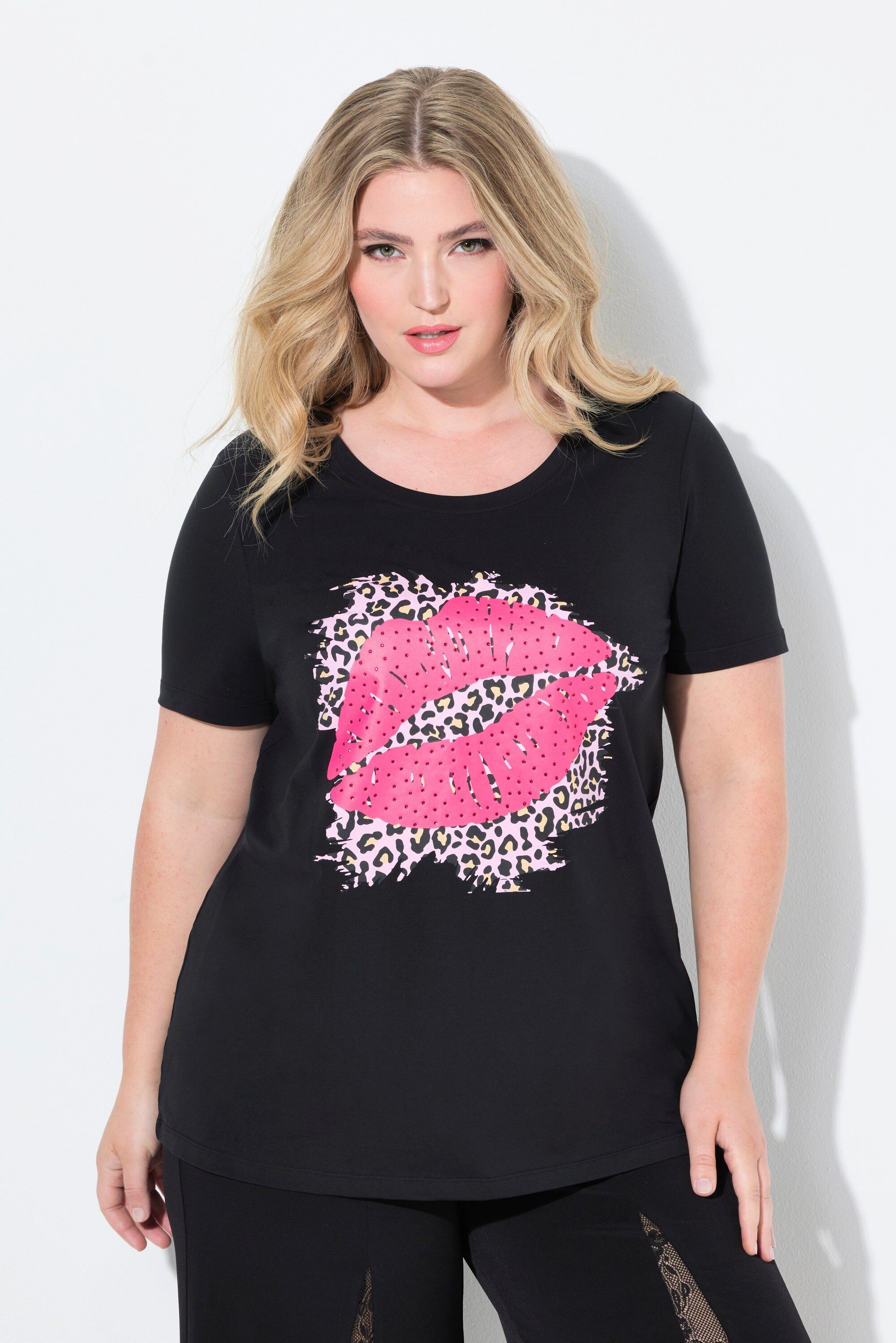 MIAMODA T-Shirt T-Shirt bequeme Passform Glitzersteinchen Kussmund